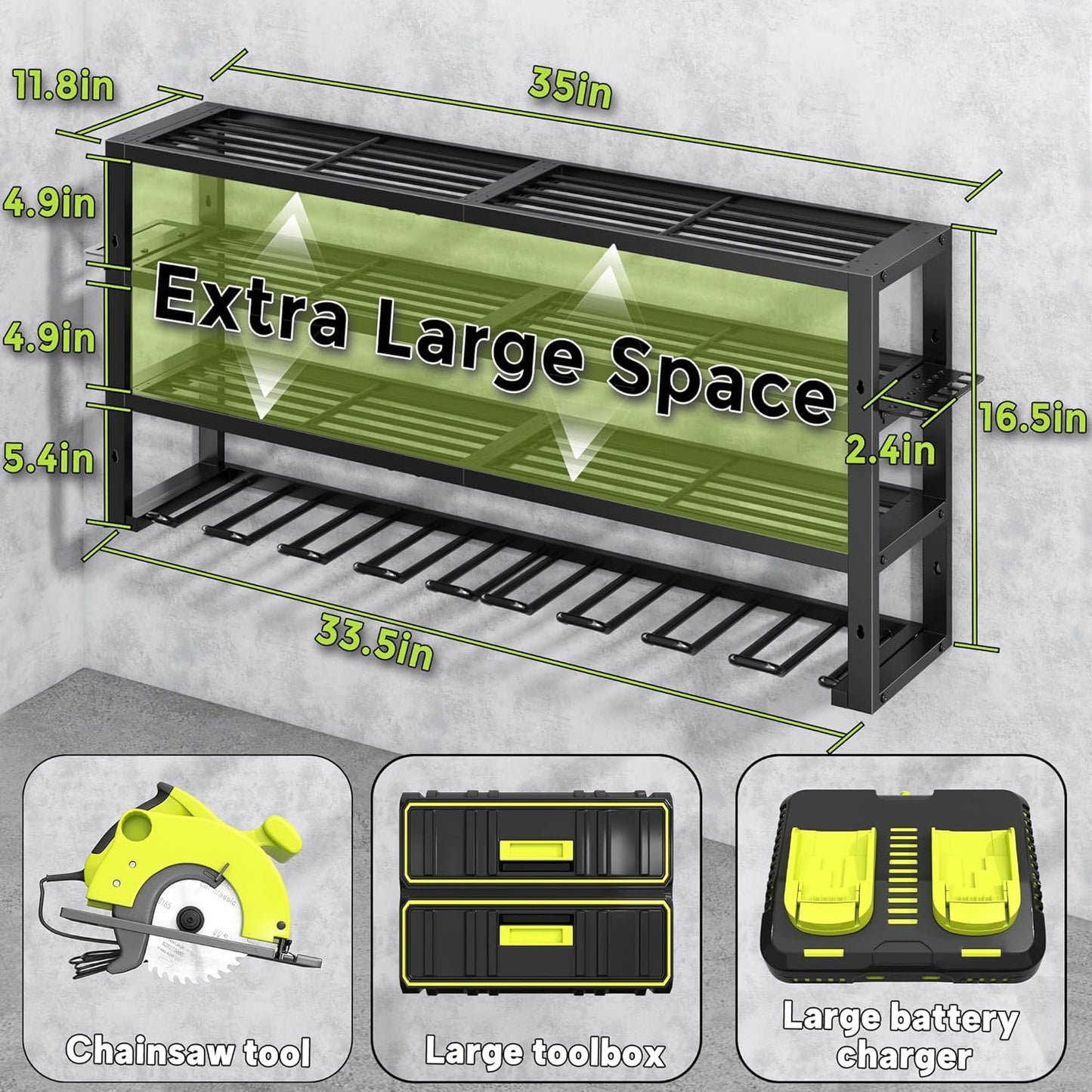 Large Power Tool Organizer Wall Mount,4 Layers 8 Drill Holder Heavy Duty Metal Cordless Tool Storage Loads 420lbs with Screwdriver Holder,Utility Racks for Garage, Workshop, Pegboard, Shed - 32 Inch