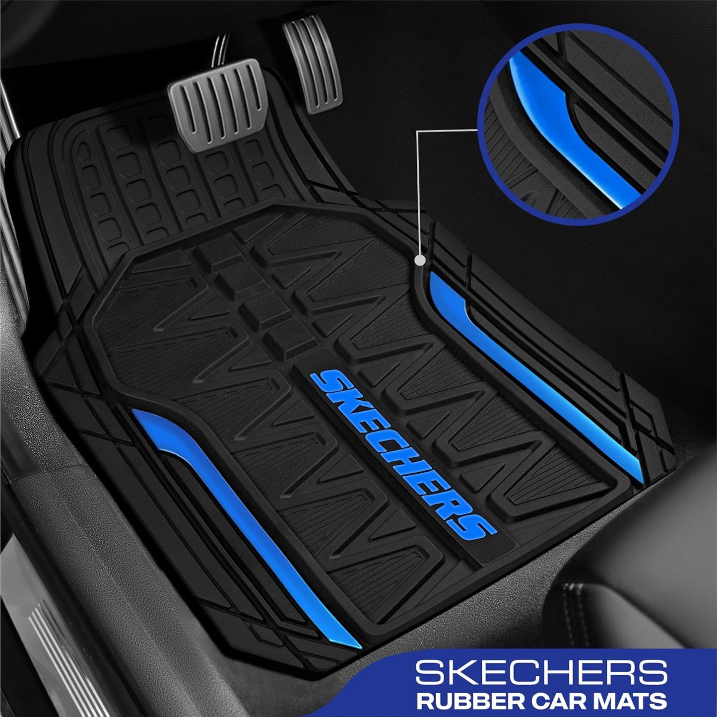 Skechers Car Floor Mats,Heavy Duty Rubber Car Mats Full Set,All Weather Floor Mats,Waterproof Trim to Fit Universal Floor Liner Car Accessories,Automotive Floor Mats for Cars Trucks SUV,Blue