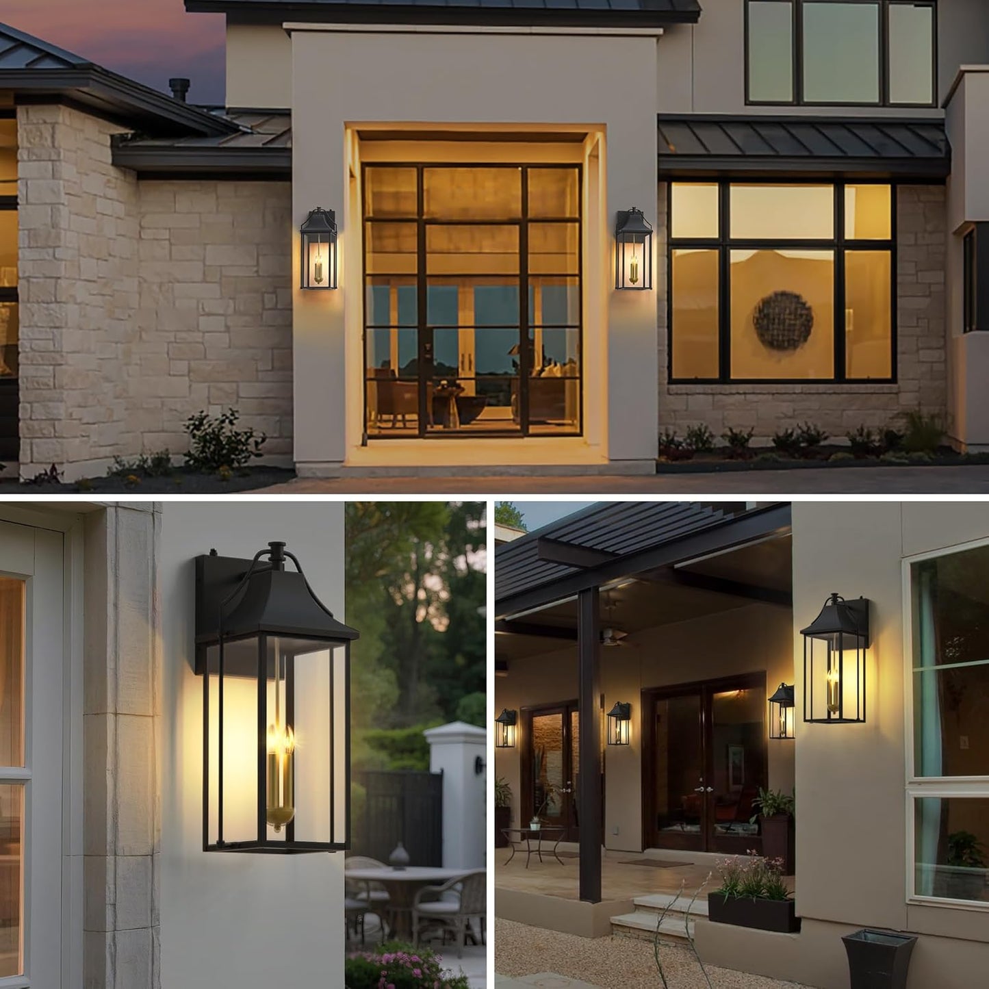 𝟮𝟱-𝗜𝗡𝗖𝗛 Outdoor Wall Lights Fixtures, Large Size Dusk to Dawn Waterproof Exterior Lanterns, Modern Porch Sconce Wall Mounted with Glass, Black Outside Lights for House Patio Front Door
