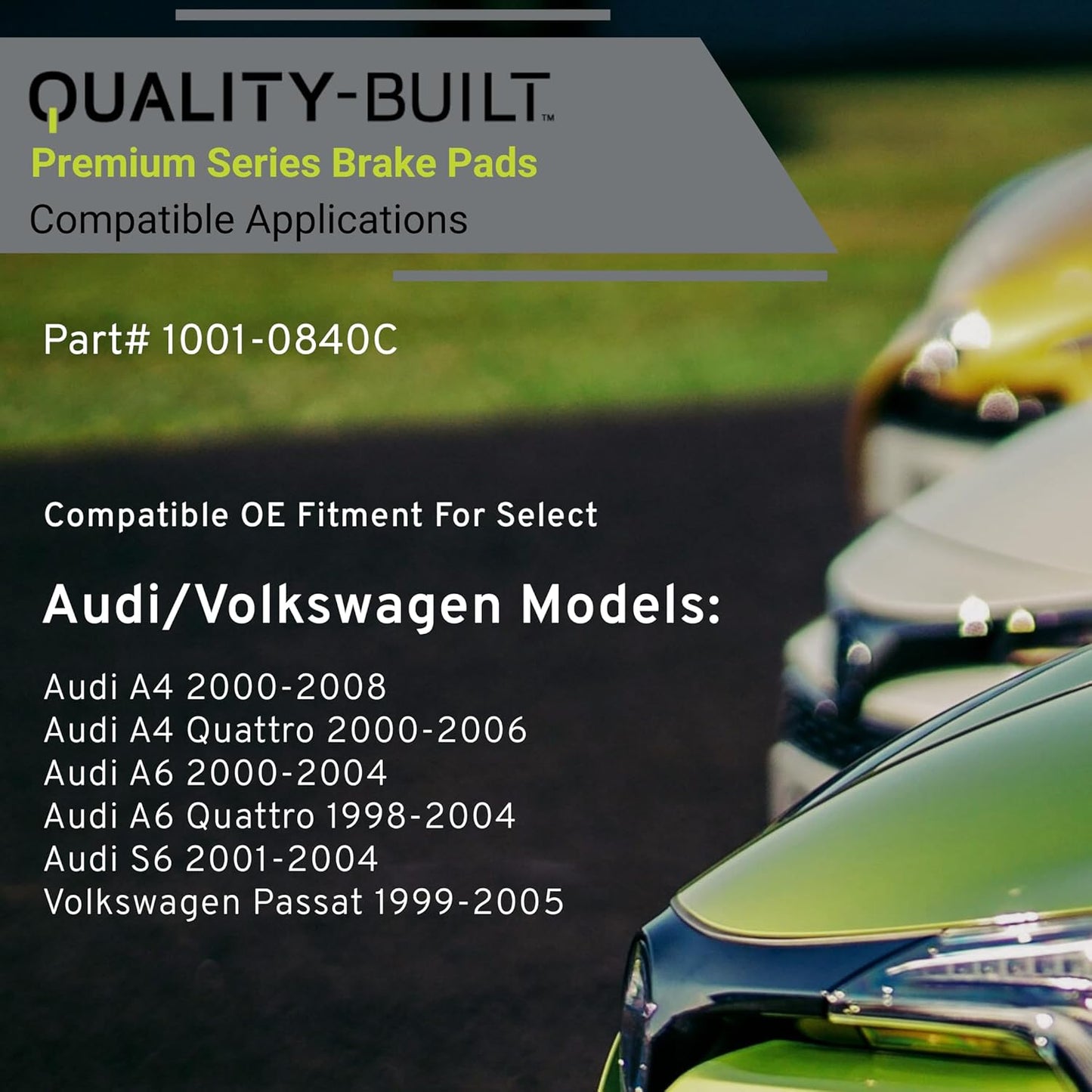 Premium Ceramic Front Brake Pads (1001-0840C) Compatible with Audi A4 2008-2000, A4 Quattro 2006-2000, A6 2004-2000, A6 Quattro 2004-1998, S6 2001, S6 2004, Volkswagen Passat 2005-1999