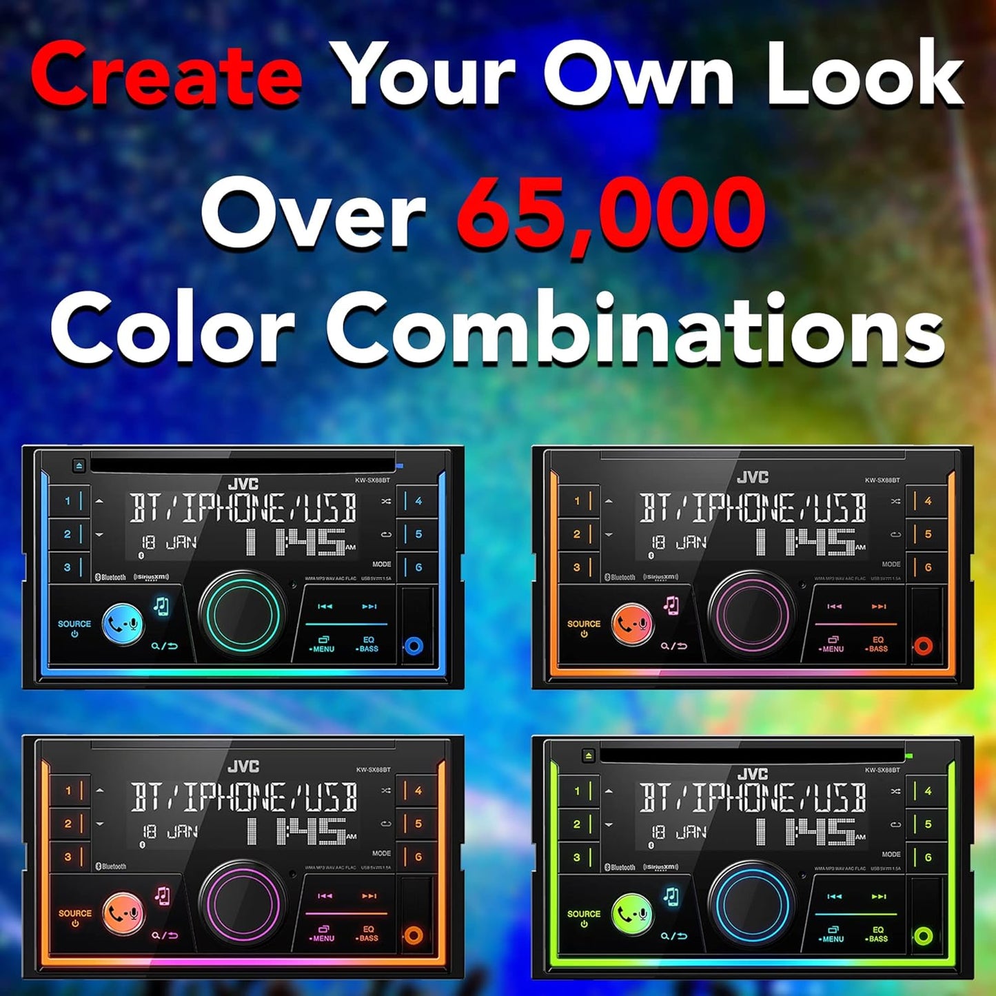 JVC KW-SX88BT Bluetooth Double Din Digital Media Car Stereo with Shallow Chassis, Variable Color Dsplay, Front USB and Aux, Powerful Amplifier, AM/FM Radio, Perfect OEM Replacement for Your Vehicle