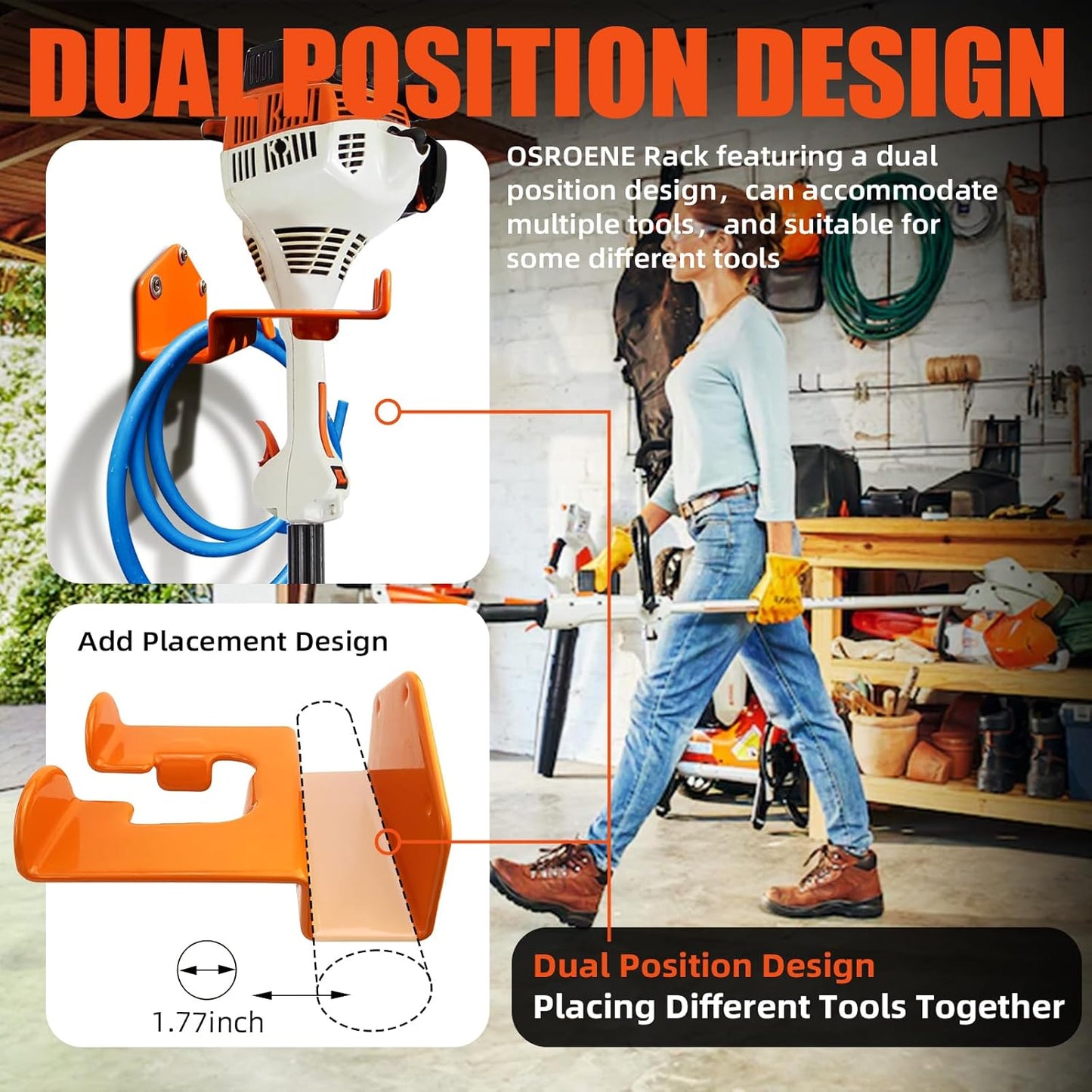 Weedeater Hanger, 4 Pack Weed Eater Hanger for Wall, Heavy Duty Weed Wacker Hooks for Garage, Garage Organization Storage Shed Organizer Mounted Trimmer Rack