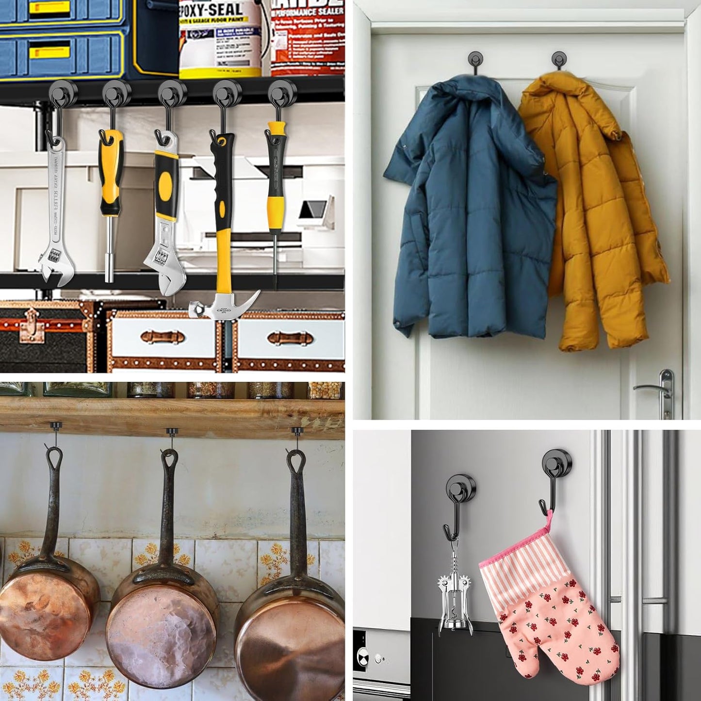 FINDMAG Magnetic Hooks, 40Lbs+ Strong Magnet Hooks for Cruise Cabins, Powerful Neodymium Magnets with Hooks for Hanging, Swivel Swing Black Magnetic Hooks for Fridge, Whiteboard, Kitchen, Toolbox