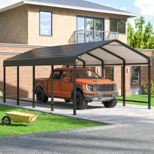 Carport 12x20 FT Metal Carport with Enhanced Base Outdoor Heavy Duty Garage Galvanized Car Shelter for Pickup, Boat, Car and Tractors