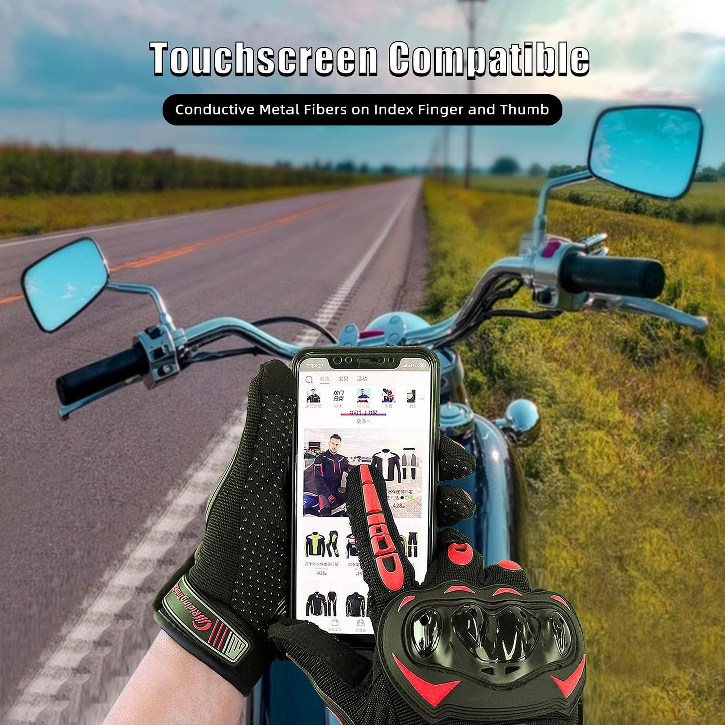 Motorcycle Gloves for Men and Women Full Finger Touchscreen Mountain Dirt Bike Gloves for Powersports BMX ATV MTB Driving Motocross Cycling Gloves(XXL, Red)