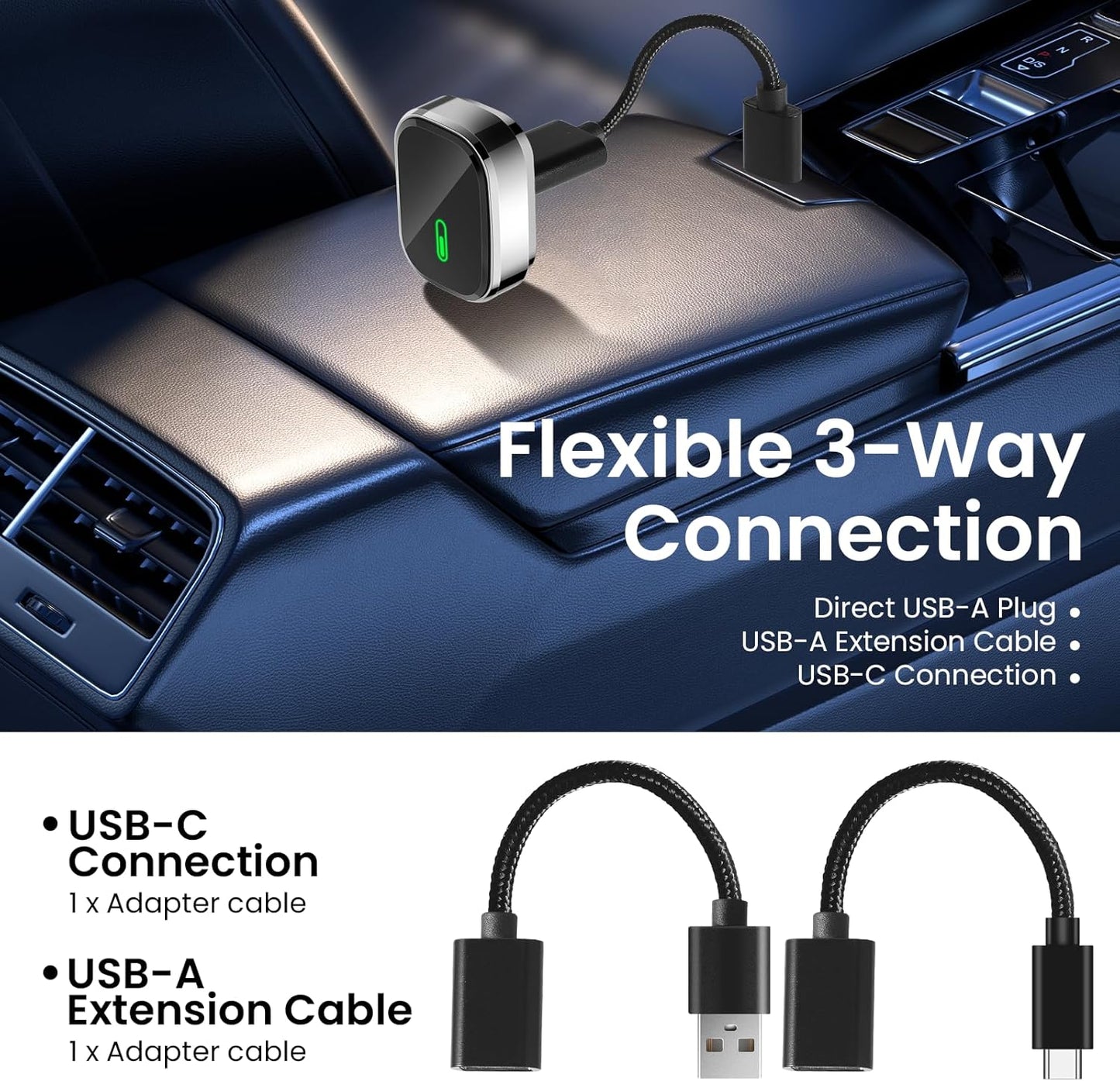 Wireless CarPlay Adapter,2-in-1 Apple CarPlay & Android Auto Wireless Adapter with Mini Snug Fit Design, Converts Factory Wired to Seamless for iPhone iOS 10+ & Android 11+ (Black)