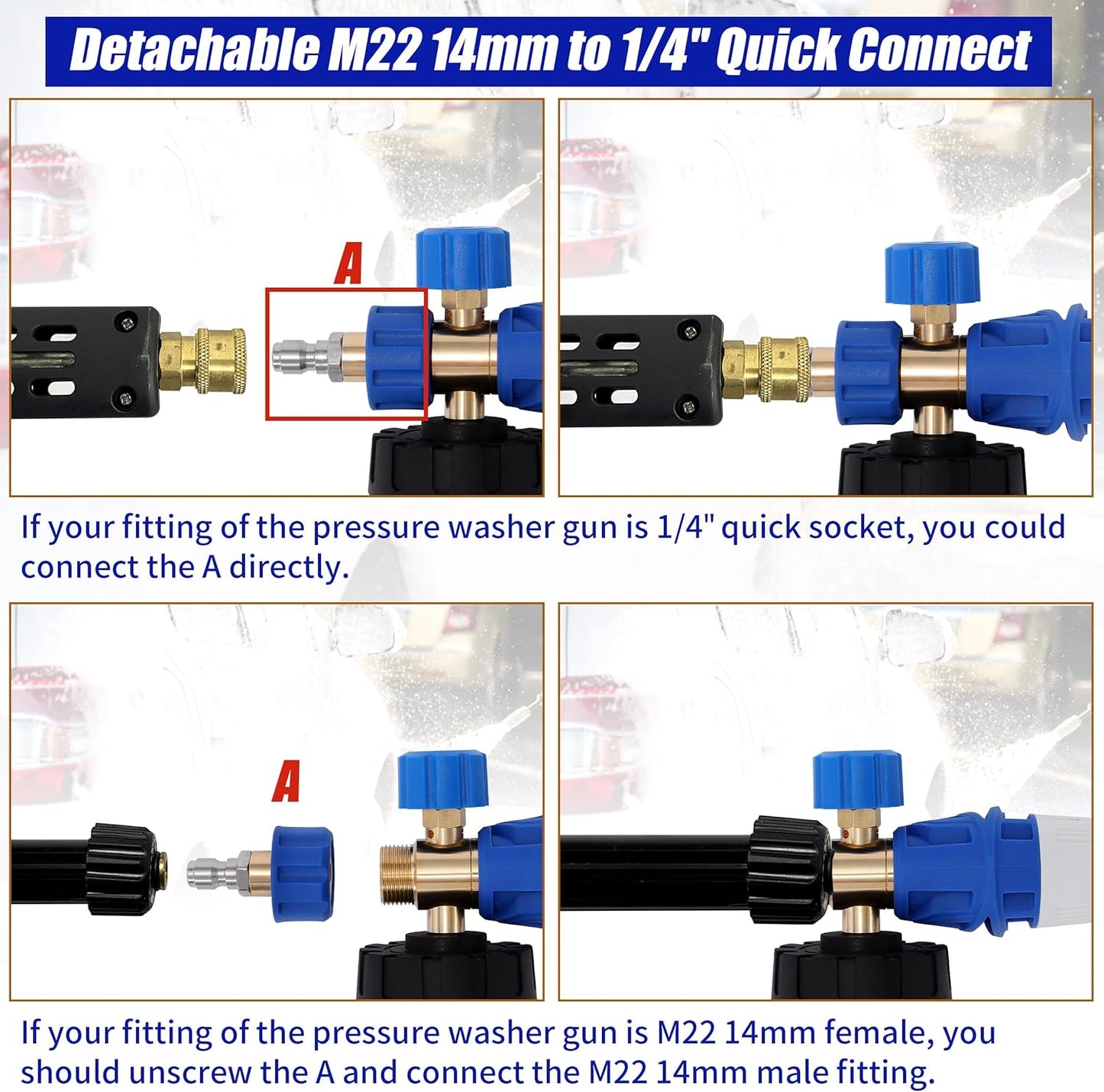 Tool Daily Foam Cannon for Pressure Washer, Adjustable Foam Blaster, Snow Foam Lance with M22 and 1/4 Inch Quick Connect, Additional Orifice Nozzle 1.1mm, 1.5 Liter