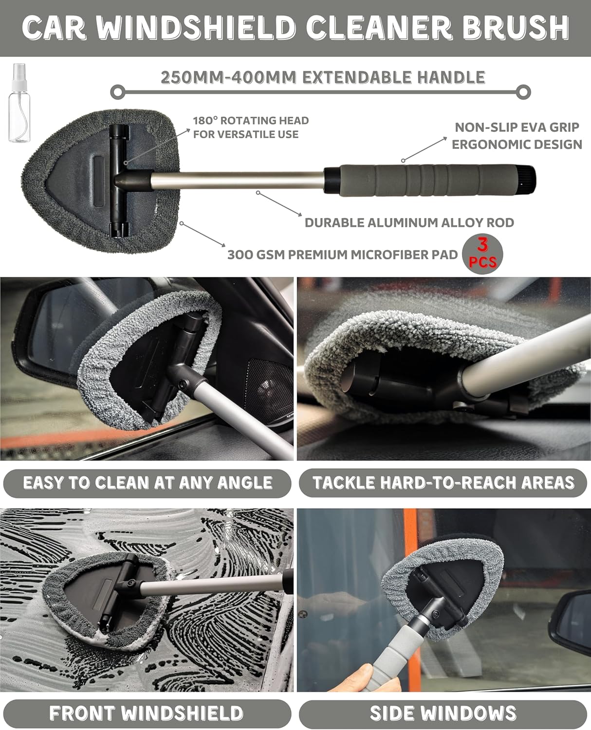 18Pcs Professional Car Interior Detailing Kit All-in-One Cleaning Tools for Windows, Dashboard, Vents, Windshield Cleaner Brush, Magic Sponge, Chamois Cloth, Detailing Brushes & Accessories