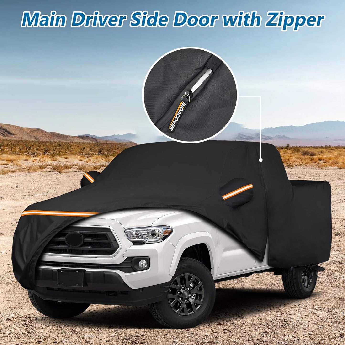 Waterproof Car Covers for Toyota Tacoma Double Cab-6ft Bed 2016-2025, Waterproof 420D Oxford Cloth Cover Outdoor Full Car Covers with Zipper Windproof Heavy Duty All Weather