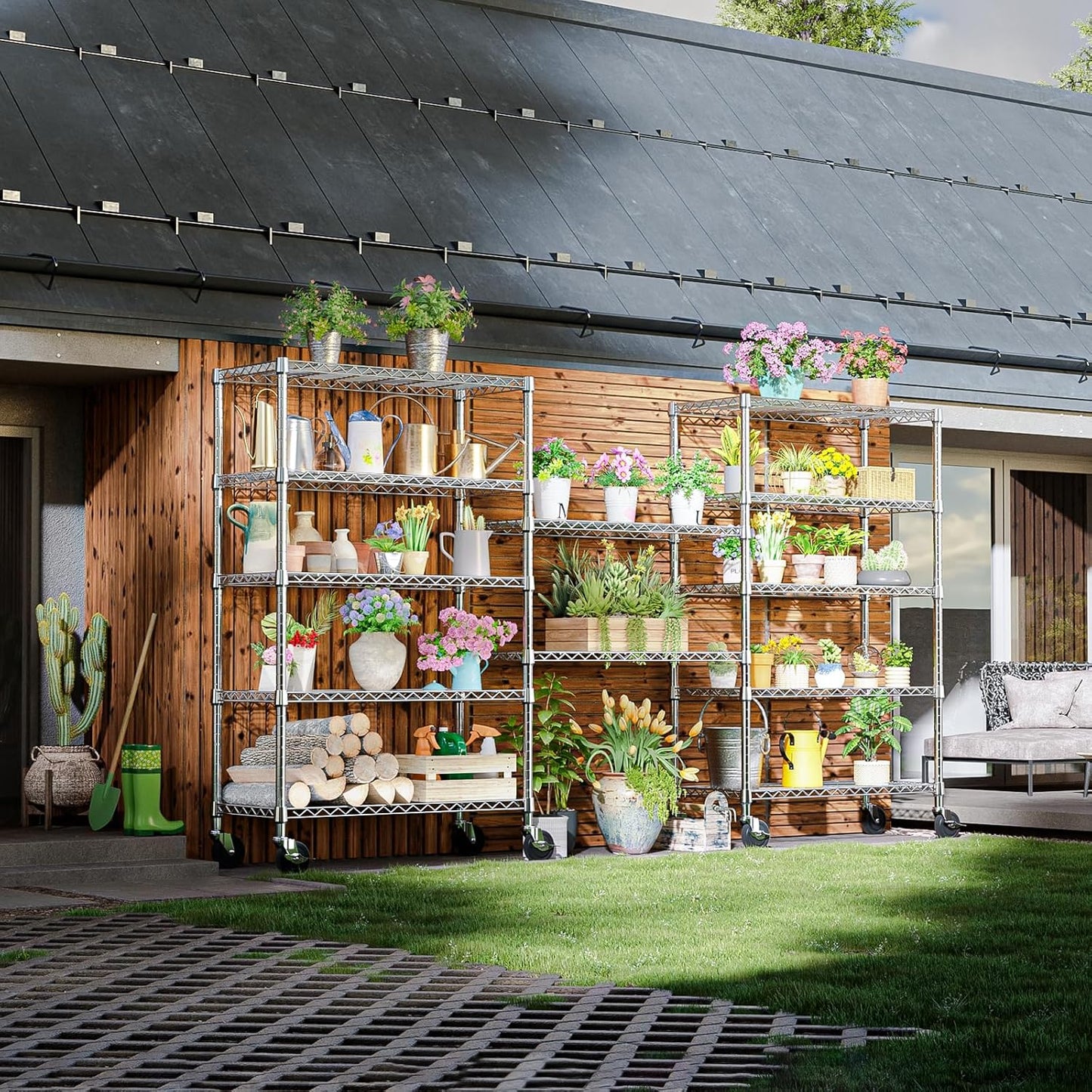 IZEUK 5-Tier Storage Shelving Unit with Wheels, Adjustable Heavy Duty Steel Wire Rack Organizer (Chrome, 17.7" D x 47.2" W x 76.7" H, 1750 lbs Capacity) for Garage, Kitchen, Pantry, Laundry, Basement