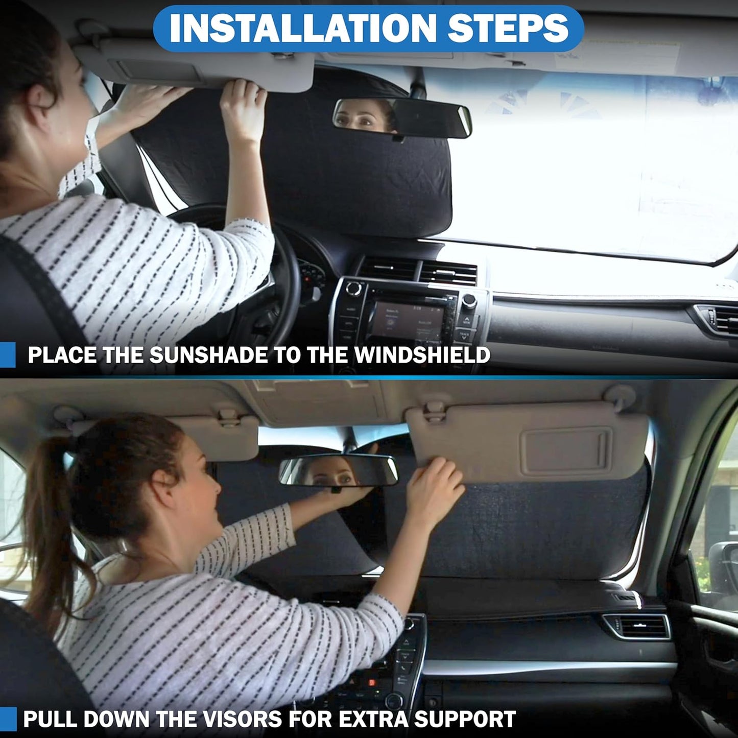 2-Piece RV Windshield Sunshade | Reflective 240T Polyester Front Windshield Shade | Foldable Front RVs, Large Bus, Large Side Window Sun Shade | XXL (41.5" x 50")