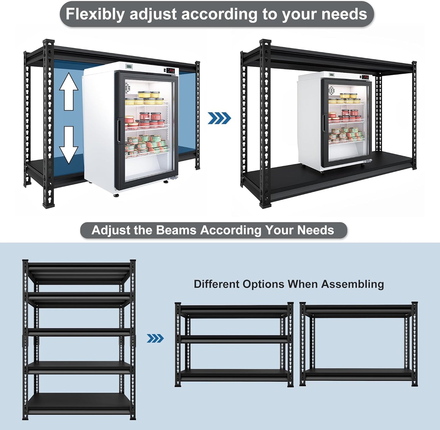 5-Tier Garage Shelving Heavy Duty, 72" Metal Shelving Unit - 2250 lbs Load Capacity, 40"W x 18"D x 72"H (Black)