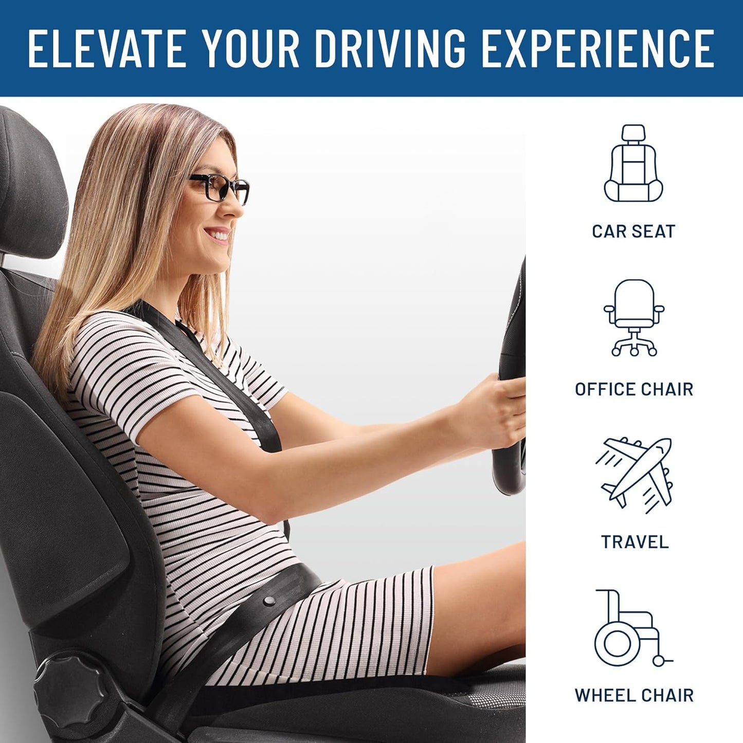 Everlasting Comfort Car Seat Cushion for Driving - Wedge Car Cushion for Office, Travel, Gaming Chair - Memory Foam Booster Seat - Non-Slip, Washable Cover