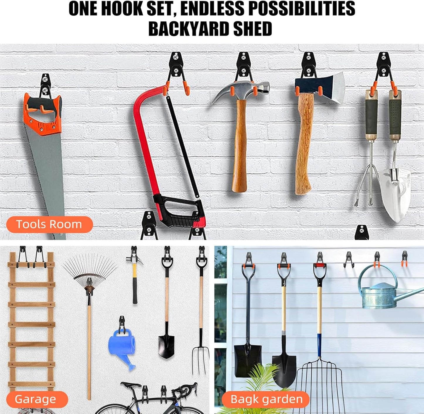 Garage Hooks, 6 Pack Small Round Wall Hooks for Hanging Heavy Duty Ladders, Bikes, Tools Ideal for Garage, Garden, Basement Utility Room Storage (Orange)