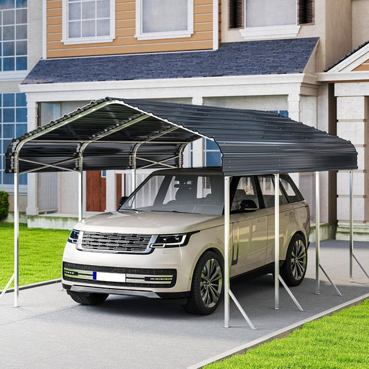 10x15 Ft Carport, Heavy Duty Metal Car Port, All-Weather Protection, Easy Assembly for Cars, Trucks, Boats, Tractors, and Outdoor Storage