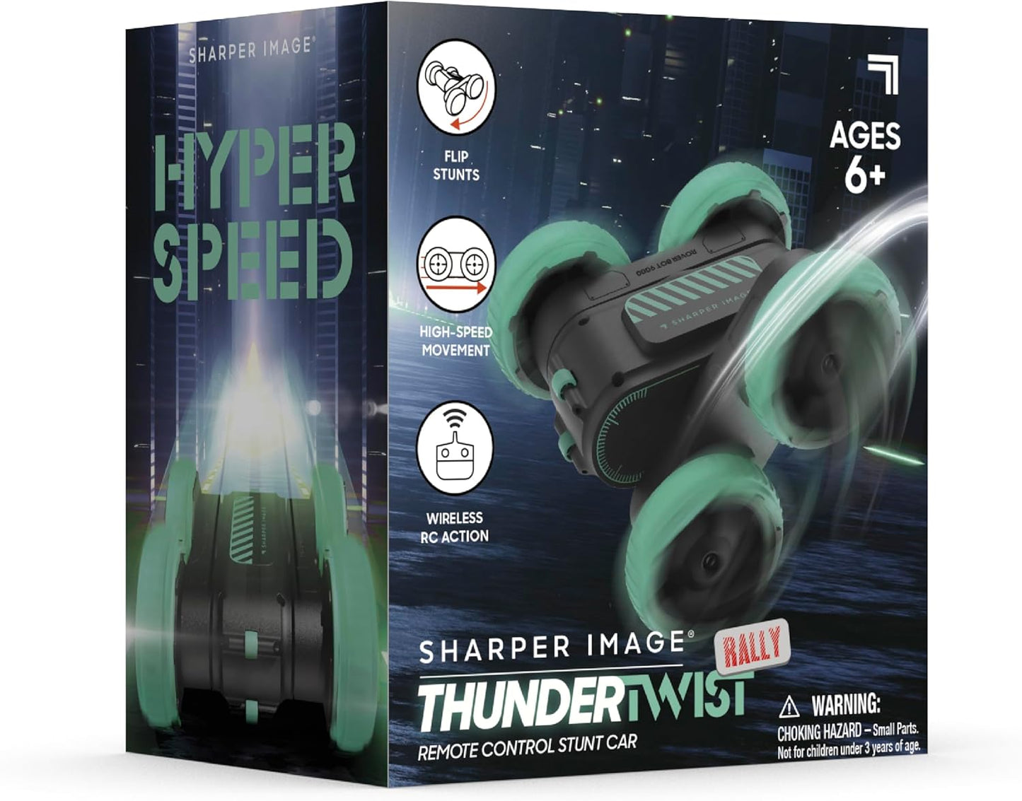 Sharper Image® Thunder Twist Rally - RC Stunt Car with Rechargeable Battery, High-Speed 360° Stunts, Double-Sided Driving, 2.4 GHz Remote Control, LED Lights, Flips & Spins Rotating Car Kids Toy Gift