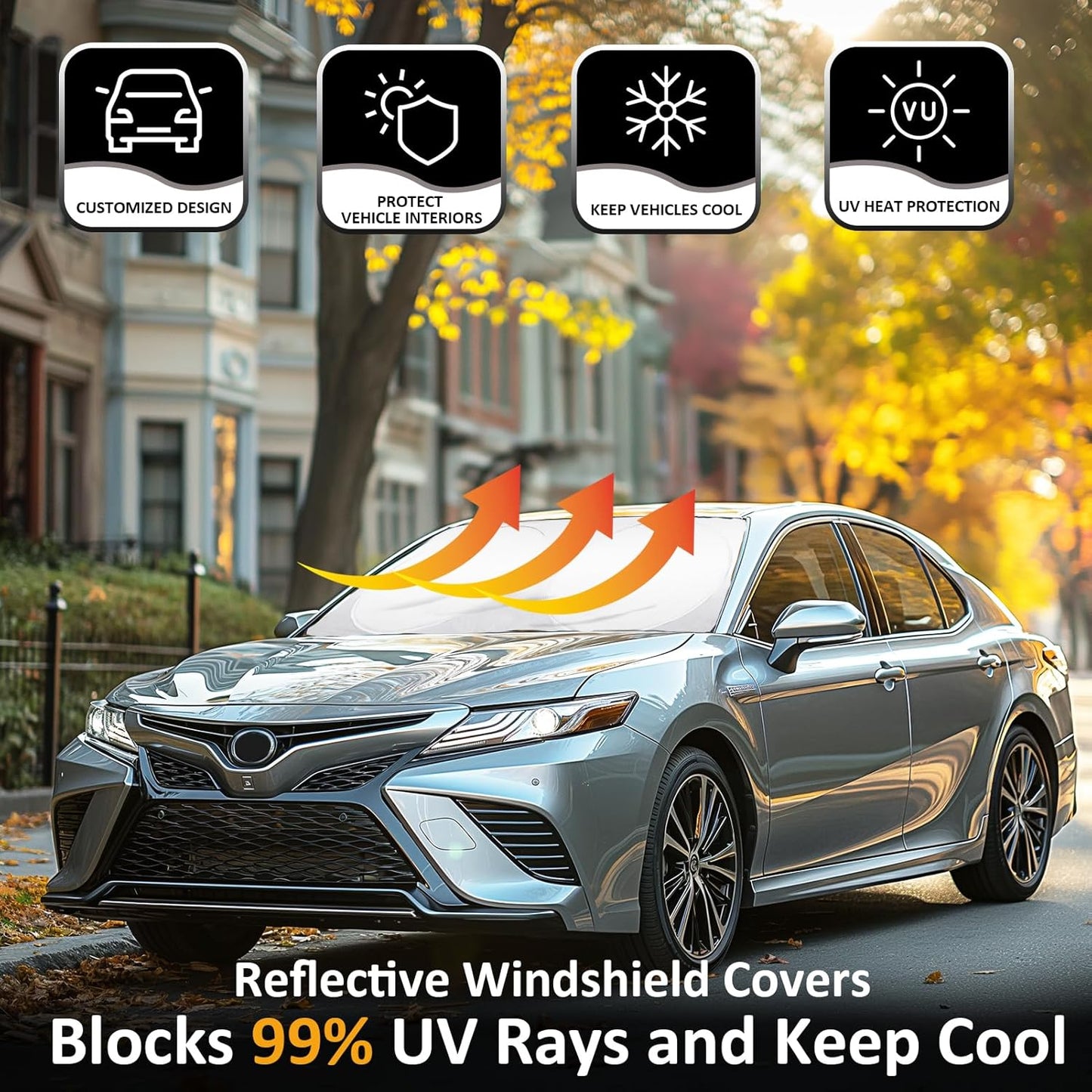 INSAUTO Windshield Sun Shades Custom Fit for Toyota Camry 2007-2017- Sunshade for Front Window Cover - Double Layer Heat Shield Sun Visor Cool Car Accessory