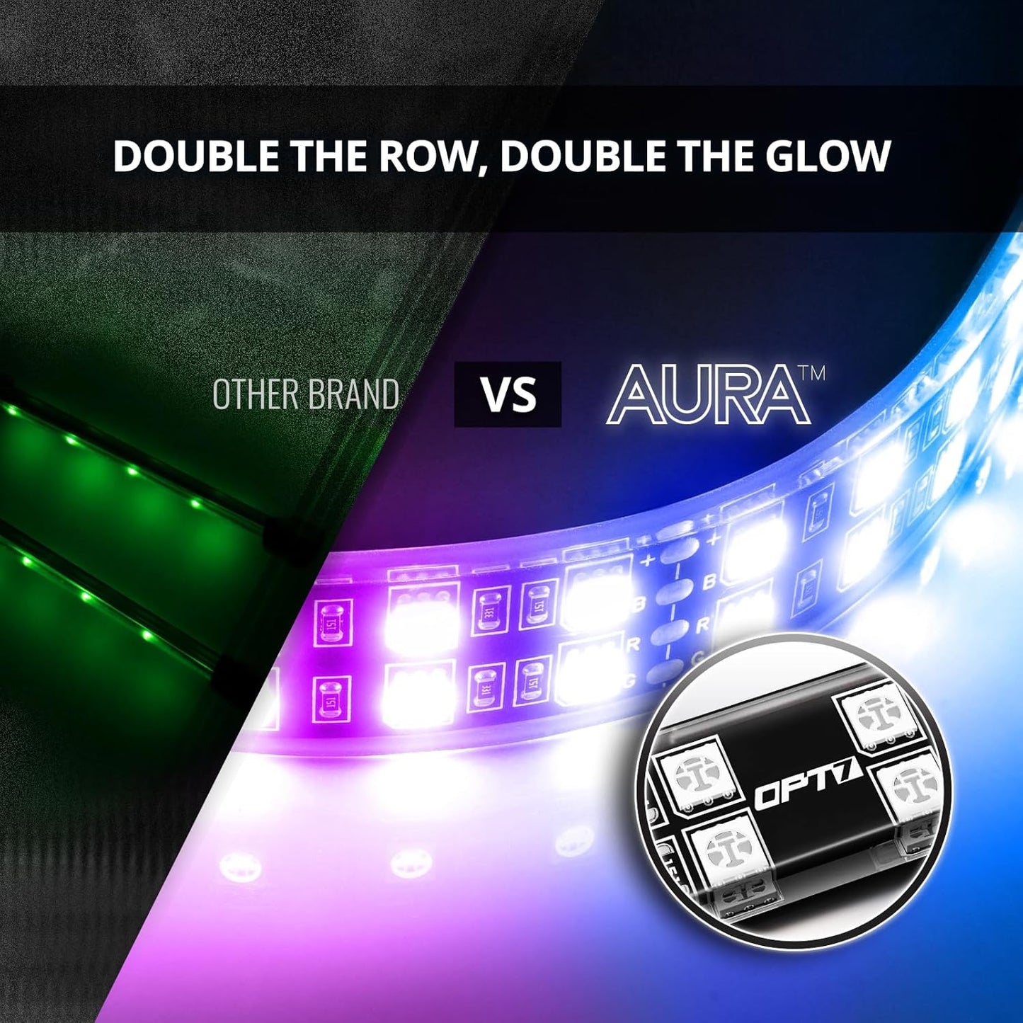 OPT7 Aura DreamColor RGB-IC Car Interior Ambient Light, 6PC Double Row LED Strips, Color Chasing Light Kit w/APP & Remote Control, Universal for Vehicles SUV Trucks Pickups Van