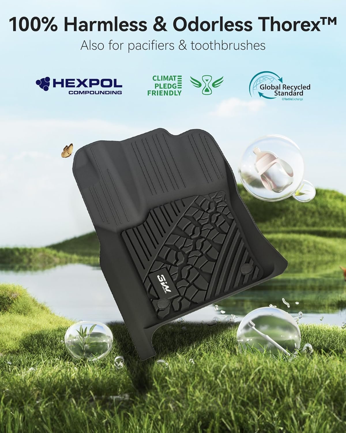 3W Floor Mats Fit for Jeep Grand Cherokee 2016-2021/ Grand Cherokee WK 2022 2023/ Dodge Durango 2016-2021 (2nd Row Bench Seating Only) TPE All Weather Custom Fit Full Set Car Liners Accessories