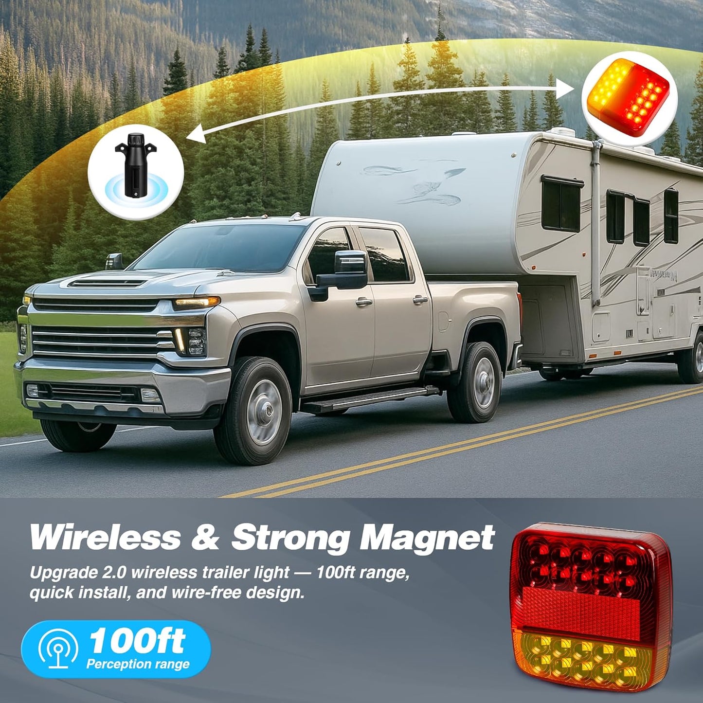 Wireless Magnetic Trailer Lights – Rechargeable LED Trailer Light Kit with Turn, Brake, Stop Lights, No Wiring Needed - Portable Wireless Lights for Truck, RV, Boat, Camper, Caravan, Utility Trailers