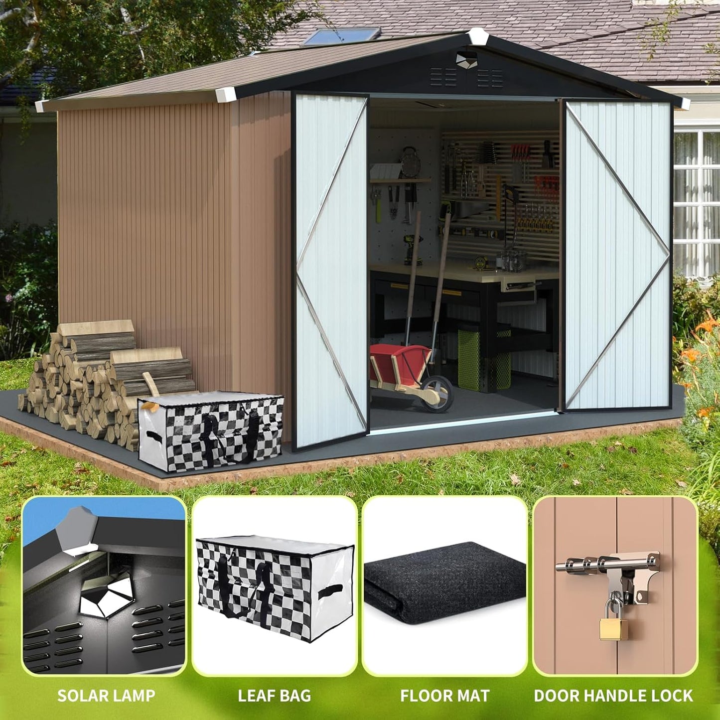 Metal Storage Shed,Outdoor Storage Building 10x8,Large Backyard Shed with Lockable Doors,Waterproof Outside Storage Shed