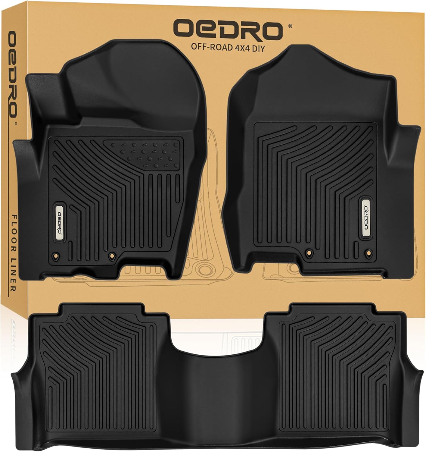 OEDRO Floor Mats Fit for 2017-2021 Nissan Titan / 2016-2021 Nissan Titan XD Crew Cab with 1st Row Bucket Seat, Unique Black TPE All-Weather Guard Includes 1st and 2nd Row: Full Set Liners