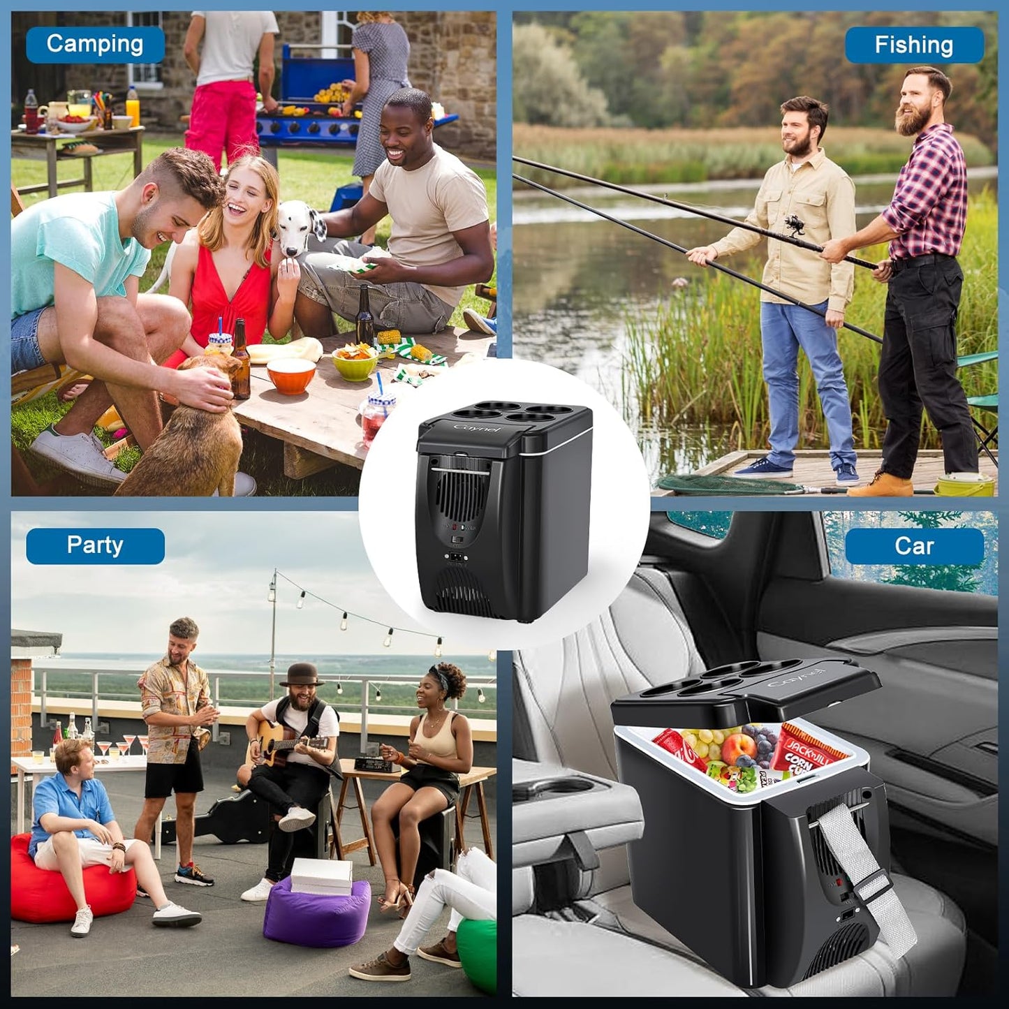 CAYNEL 12V 6 Quart Personal Thermoelectric, 6 Liter Capacity, Portable Electric Cooler Warmer with 12V DC, Small Fridge for Car, RV, and Camping Use