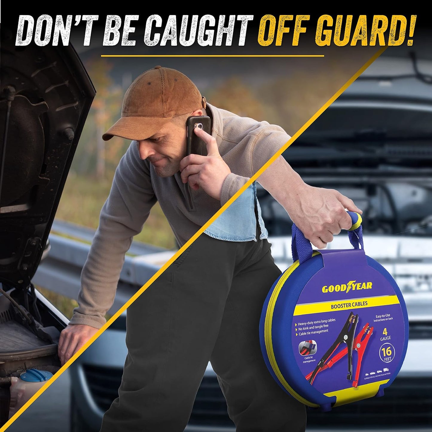 GOODYEAR Heavy Duty Jumper Cables for Car Battery – 2 Gauge 20 ft Booster Cables with Carrying Case for Cars, Trucks, SUVs, Emergency Roadside Kit