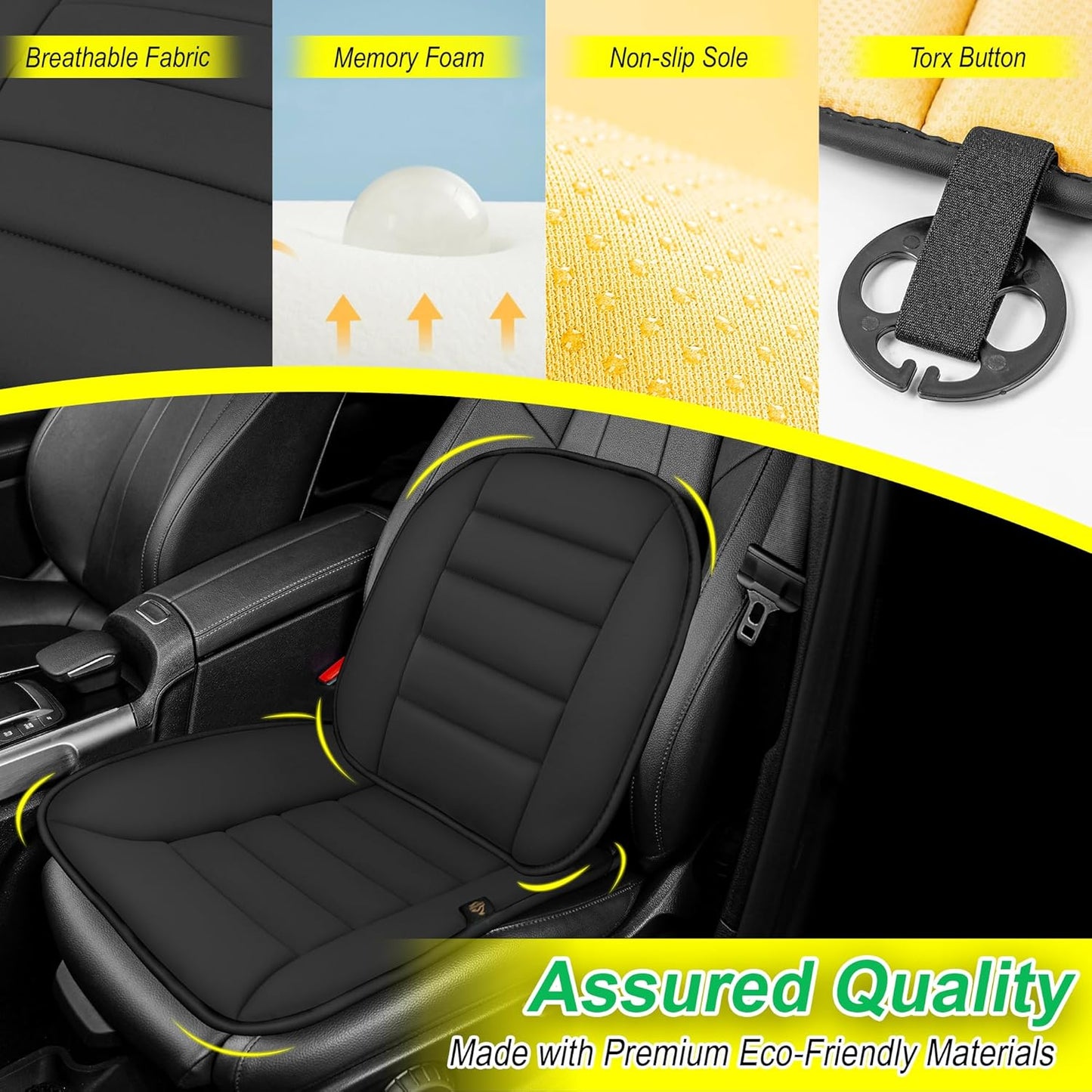 kingphenix Car Seat Cushion with Lumbar Support Pillow: Enhanced Comfort Memory Foam Design for Pain Relief, Ideal for Drivers and Office Use - Ergonomic Lumbar Comfort for Long Sitting - Black