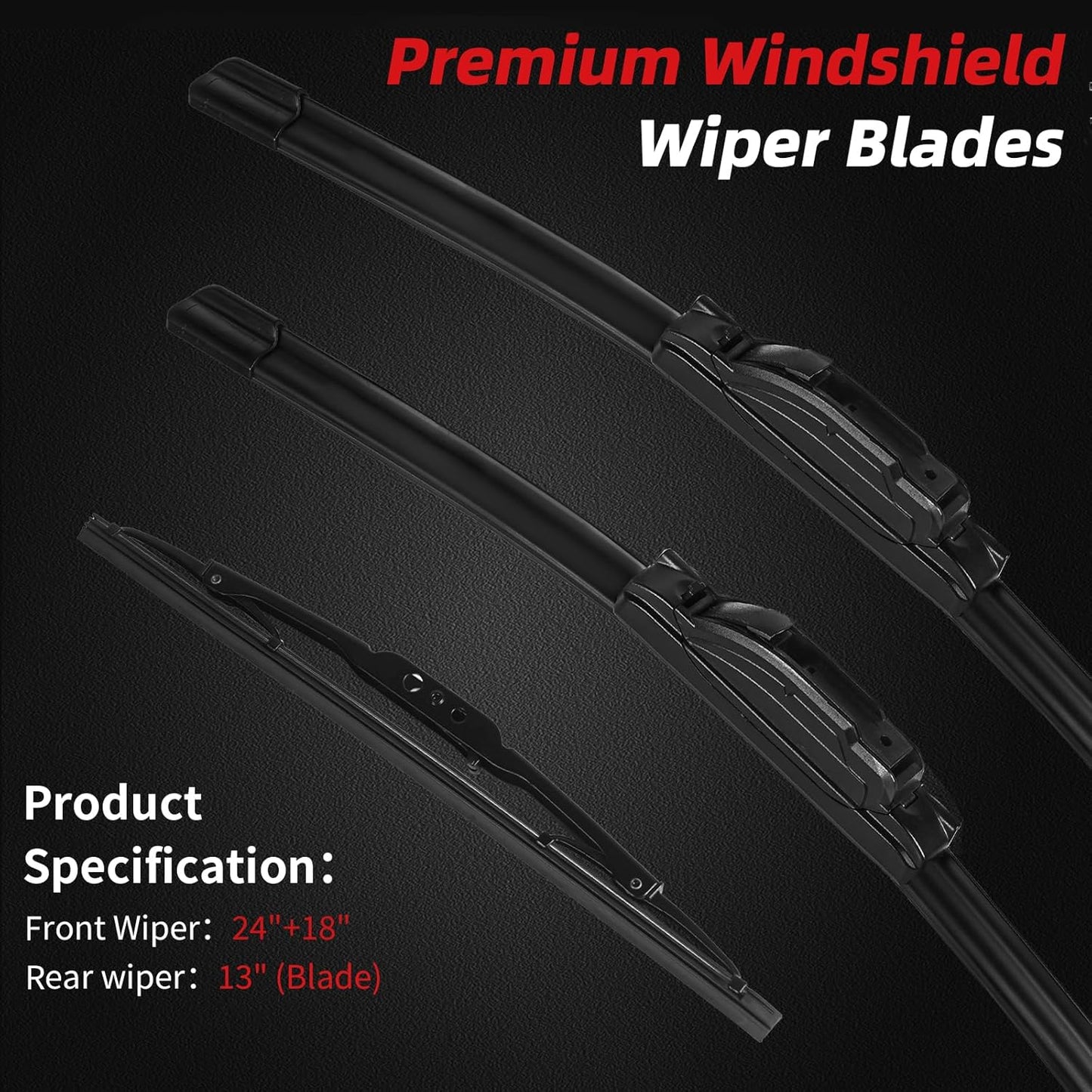 OTUAYAUTO Premium Windshield Wiper Blades - Replacement for Chevrolet Equinox 2018-2023 - Precision Fit, All-Weather Performance, Front and Rear Wiper Blades, J/U Hook - 24"+18"+13" (Pack of 3)