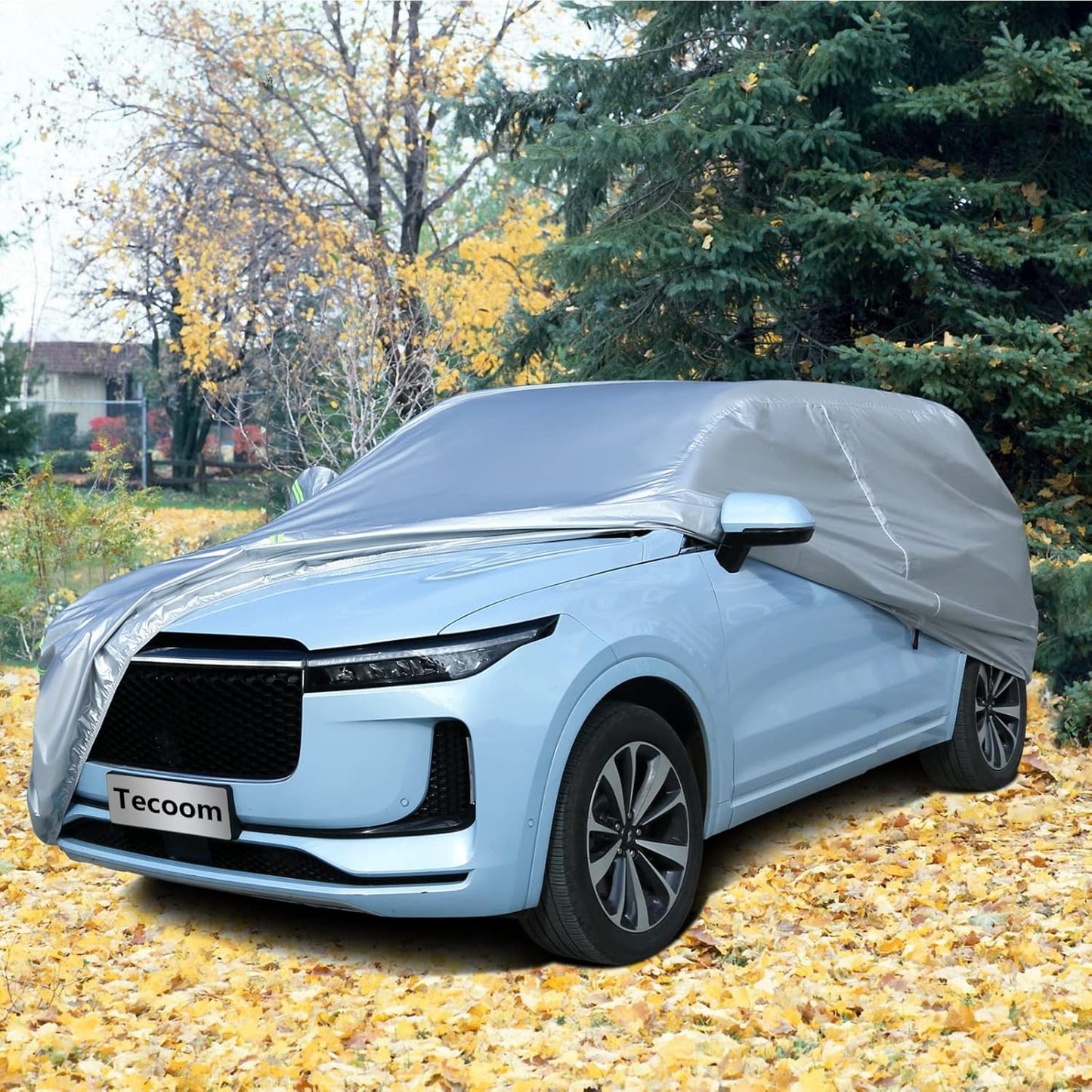 Tecoom Light Shell Breathable Material Classic Zipper Design Waterproof UV-Proof Windproof Car Cover for All Weather Outdoor Fit 170-190 inches SUV Fit for Tesla Model Y Toyota RAV4 Nissan Rogue etc