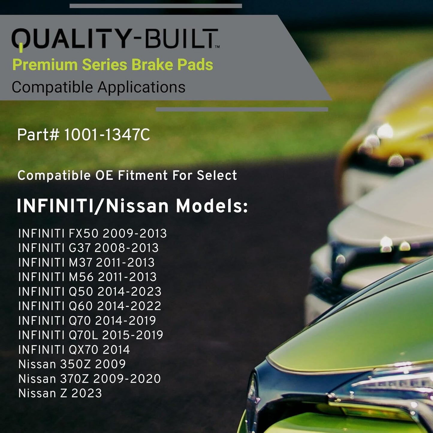 Premium Ceramic Rear Brake Pads (1001-1347C) Compatible with 2008-2023 INFINITI/Nissan (350Z/370Z/FX50/G37/M37/M56/Q50/Q60/Q70/Q70L/QX70/Z)