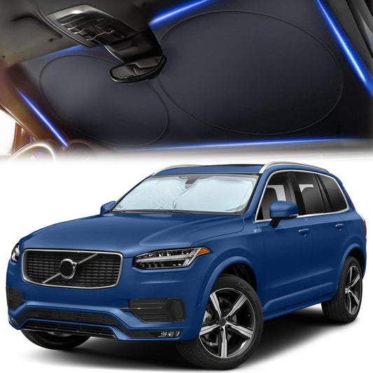 Windshield Sun Shade for Car, SUV & Truck – Patented Design Blocks 99% UV Rays & Heat | 240T Reflective Polyester Sunshade with Storage Bag | Keeps Vehicle Interior Cool | Universal Fit (64" x 33.5")