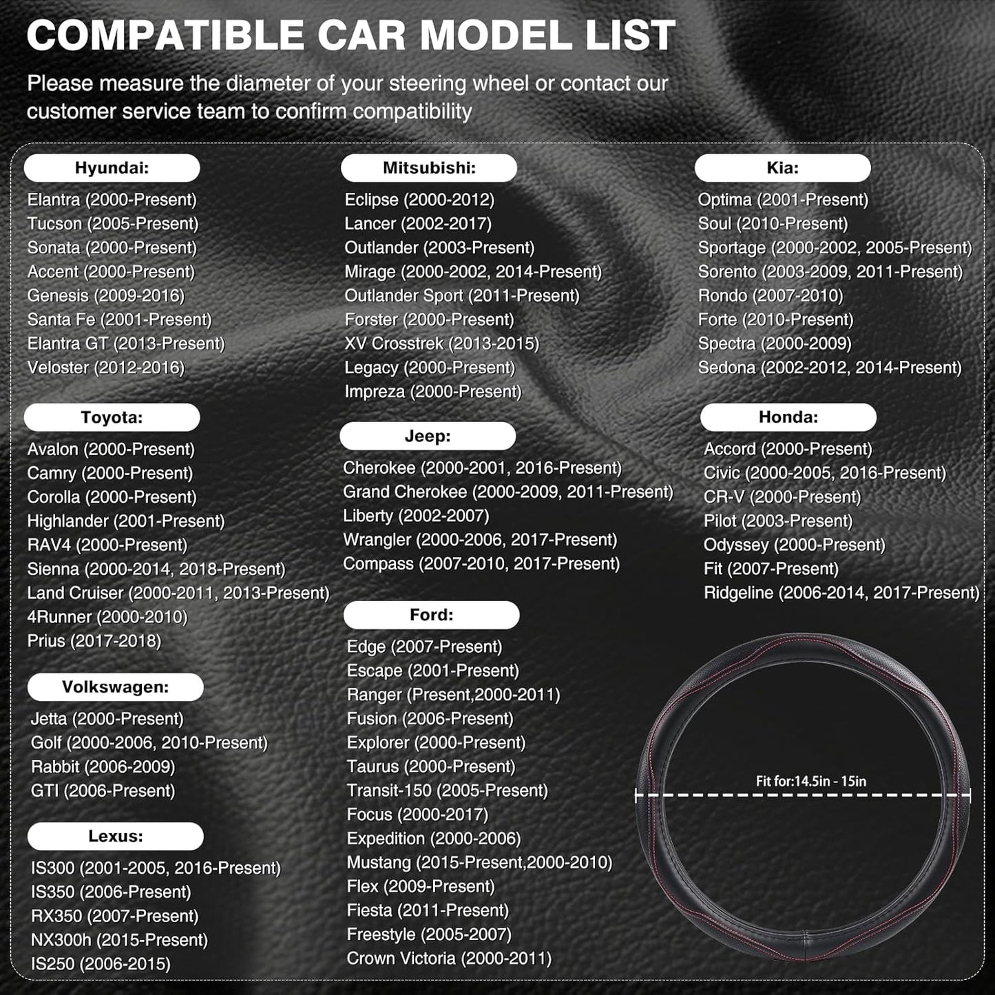 High-Grade Wine Red Genuine Leather Steering Wheel Cover for Men Women，Real Cowhide Leather Steering Wheel Cover for Cars,Universal 14.5-15 inch Steering Wheels