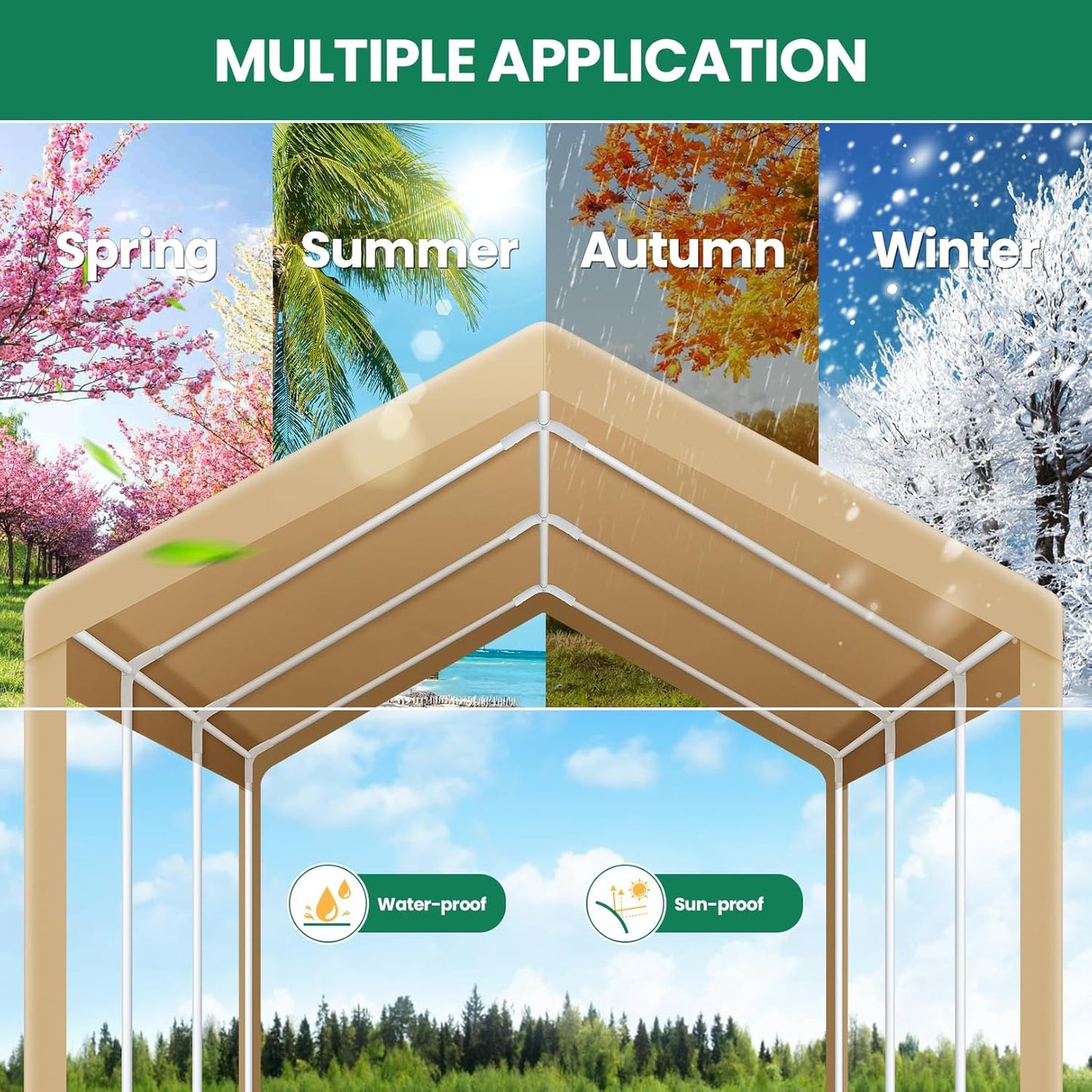 COBIZI Carport Canopy 12x20 Heavy Duty Car Tent Garage, Galvanized Frame Car Canopy Outdoor Shelter Waterproof & UV Protected with Built-in Sandbags & All-Season Tarp for Car Boat Truck, Khaki