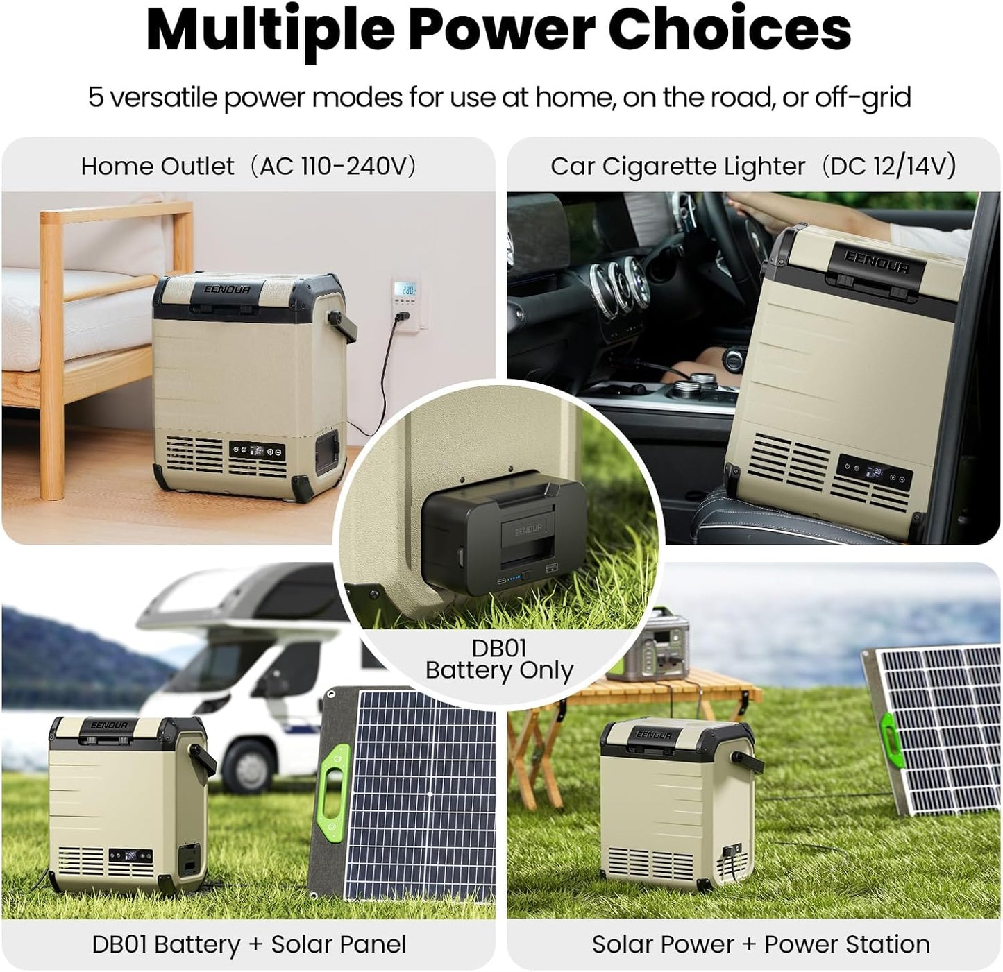 EENOUR D10 12 Volt Car Refrigerator, Portable Freezer 10.6Qt/10L Battery & Solar Powered Cooler 25W, -4~50℉, 12/24V DC, 110~240V AC, Idea for 2 People, Road Trips, Truck, Camping (Battery Included)