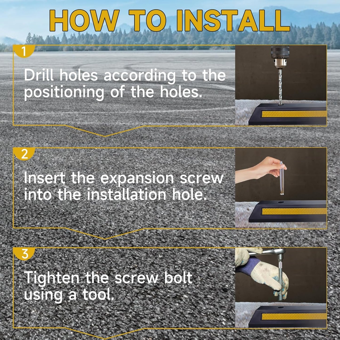 2Pack Parking Stopper for Garage Parking Aid for Cars with Reflective Stripes Garage Bumpers for Parking Car with 4PC Expansion Screws 18" L x 2" H