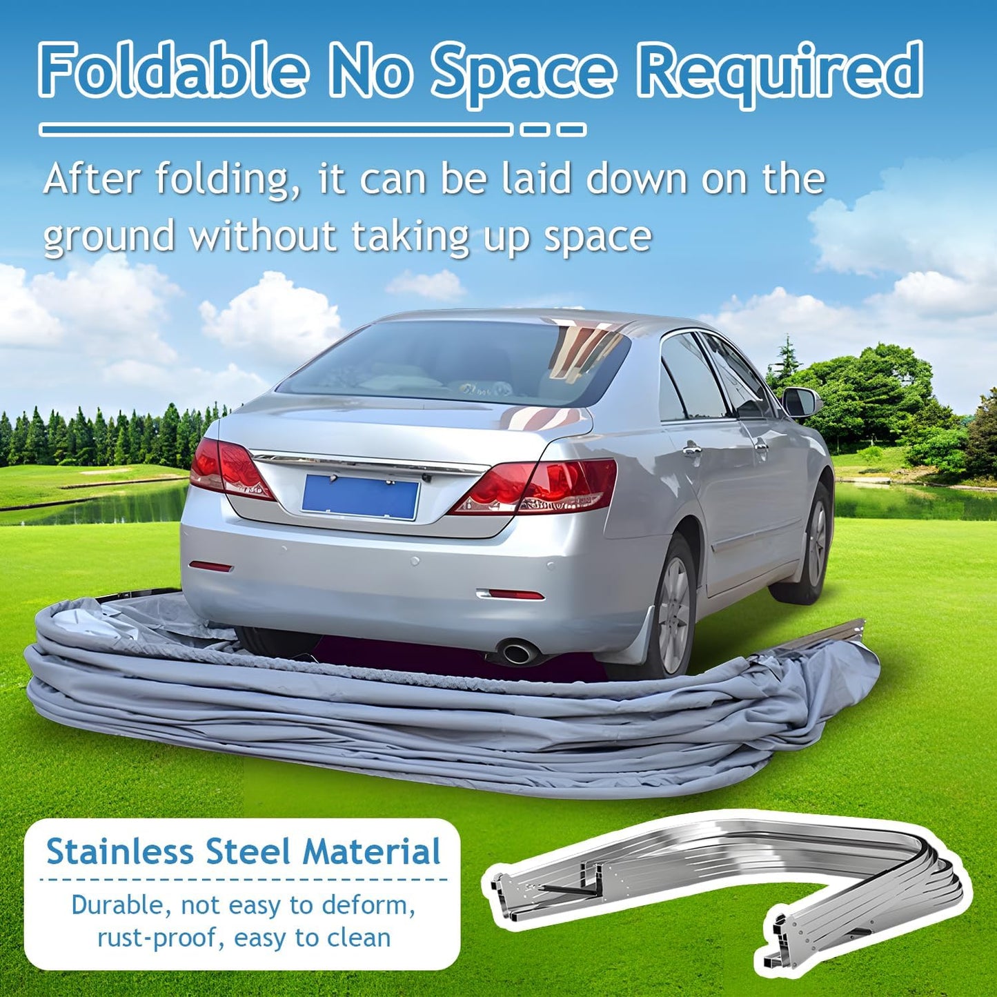 Heavy Duty Carport, Semi-Automatic Retractable Garage, Stainless Steel Folding Car Port, Portable Outdoor Car Tent, for Parking Lot, Yard, Garden, Grey, All Weather Proof, 5.5 * 2.5 * 2.3m