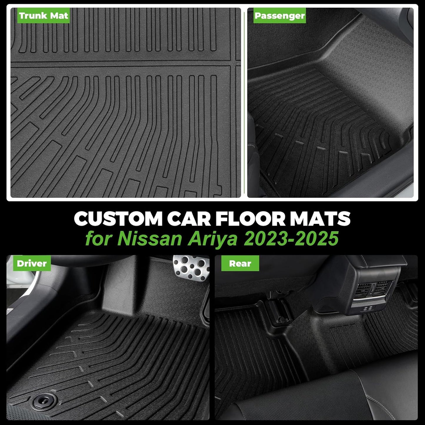 All Weather Floor Mats and Cargo Mat Set Fit for Nissan Ariya 2025 2024 2023, TPE Car Mats Waterproof Anti-Slip Rubber Floor Liners for Ariya Accessories - 4 PCS