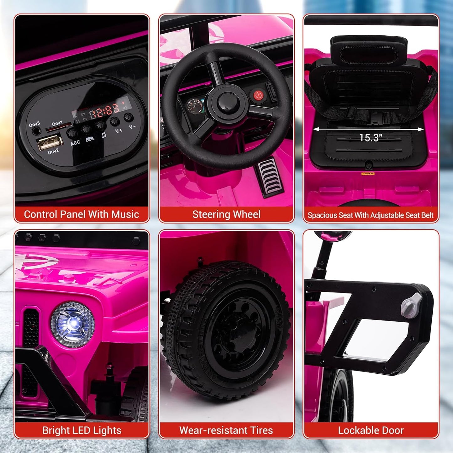 Ride On Car,12V Electric Car for Kids with Remote Control, MP3, LED Headlights, 2 Motors, Double Doors, Safety Belt, Ride On Toys for Boys Girls