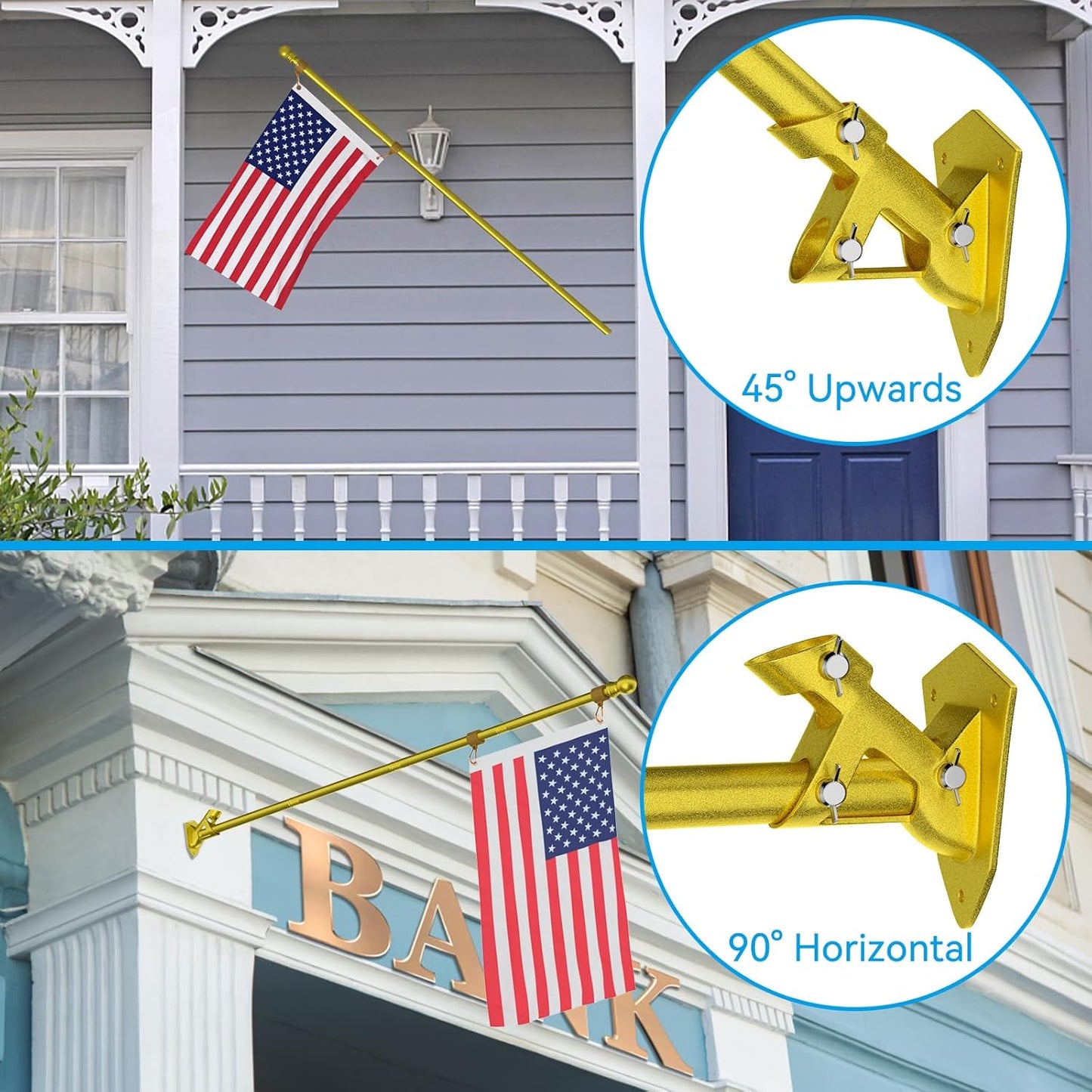 ZMTECH Flag Pole - Upgraded Bracket, 6 FT Stainless Steel Flag Poles for Outside House, Residential or Commerical, Tangle Free Flag Pole Kit for American Flag (Without Flag, Gold)