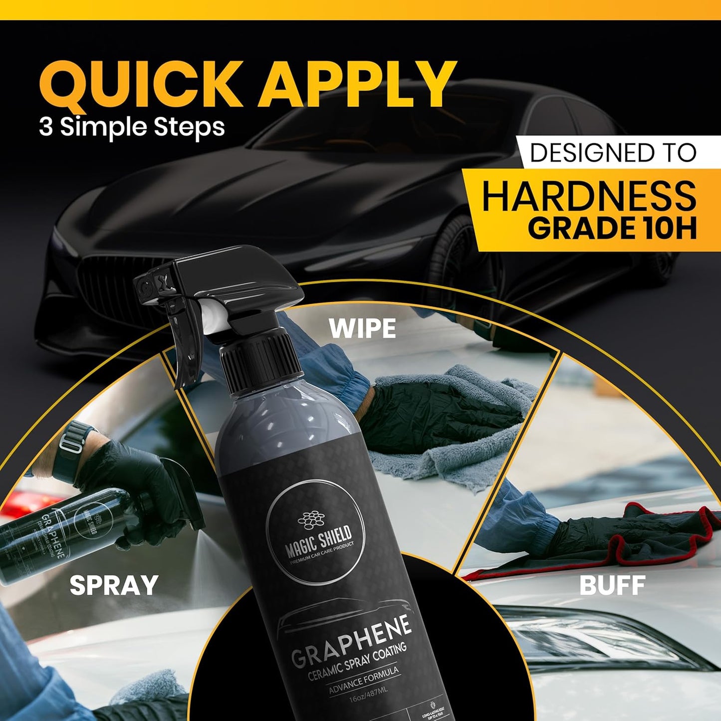 Graphene Ceramic Spray Coating - LAST SO LONG! Quick & Easy for Cars, Motorcycles, Boats & More - Professional-Grade Sealant for Maximum Gloss & Shine - Waterless Wash & Wax - 16oz Bottle