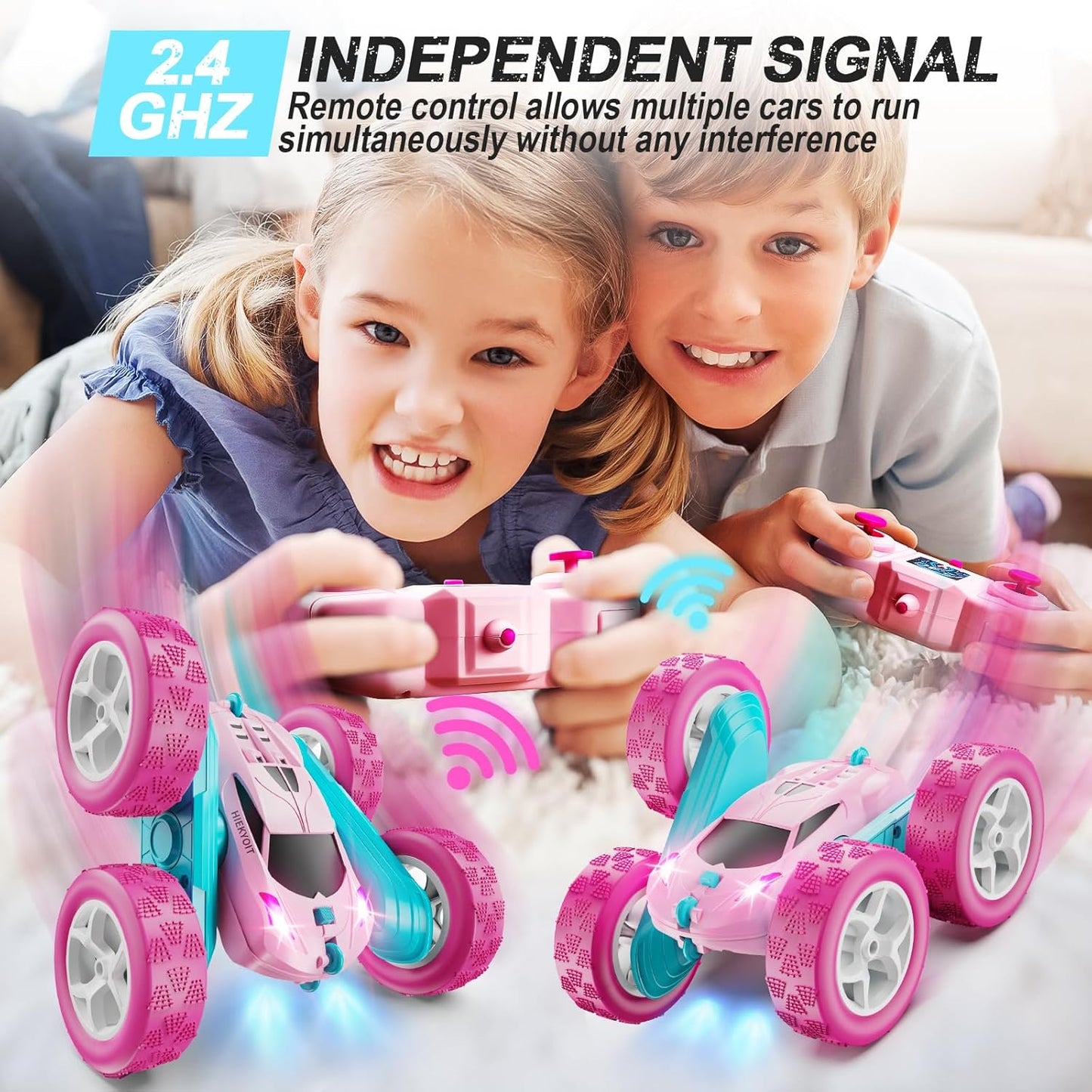 Remote Control Car, Pink RC Cars for Girls, 2.4 GHZ Double Sided RC Stunt Car 360° Rotating Remote Control Crawler with Headlights Cars Toys for 6 7 8 9 10 11 12 Girls Birthday