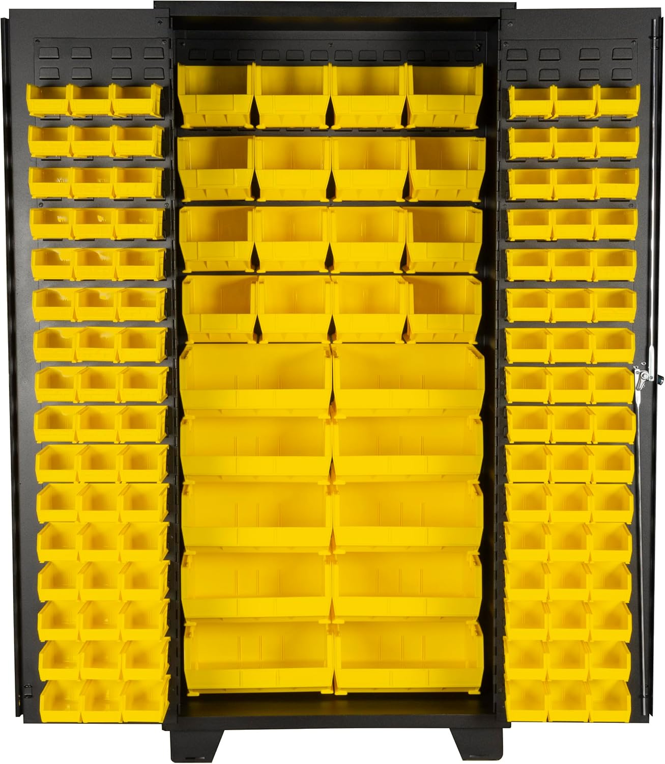 Jamco Tool Storage Cabinets with Bin Mounts, Model DF, Includes 122 Bins, 36-Inch W x 24-Inch D x 78-Inch H, Yellow Bins