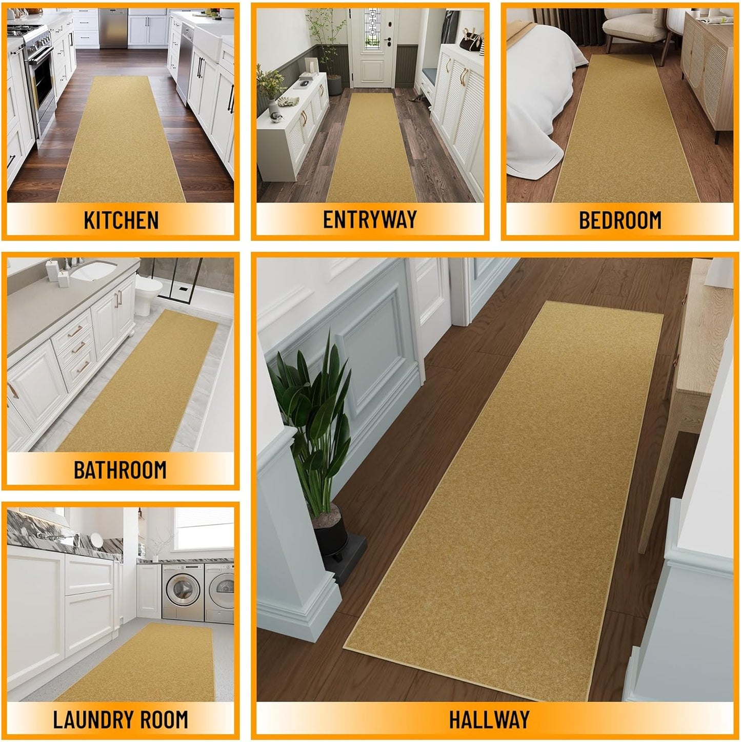 Ottomanson Hallway Runner Rug 2'7" x 9'10" Non Slip Solid Area Rugs Easy to Clean Laundry Rug Runner Durable & Pet Friendly Floor Carpet Runners for Hallways Entryway Living Room Kitchen, Beige