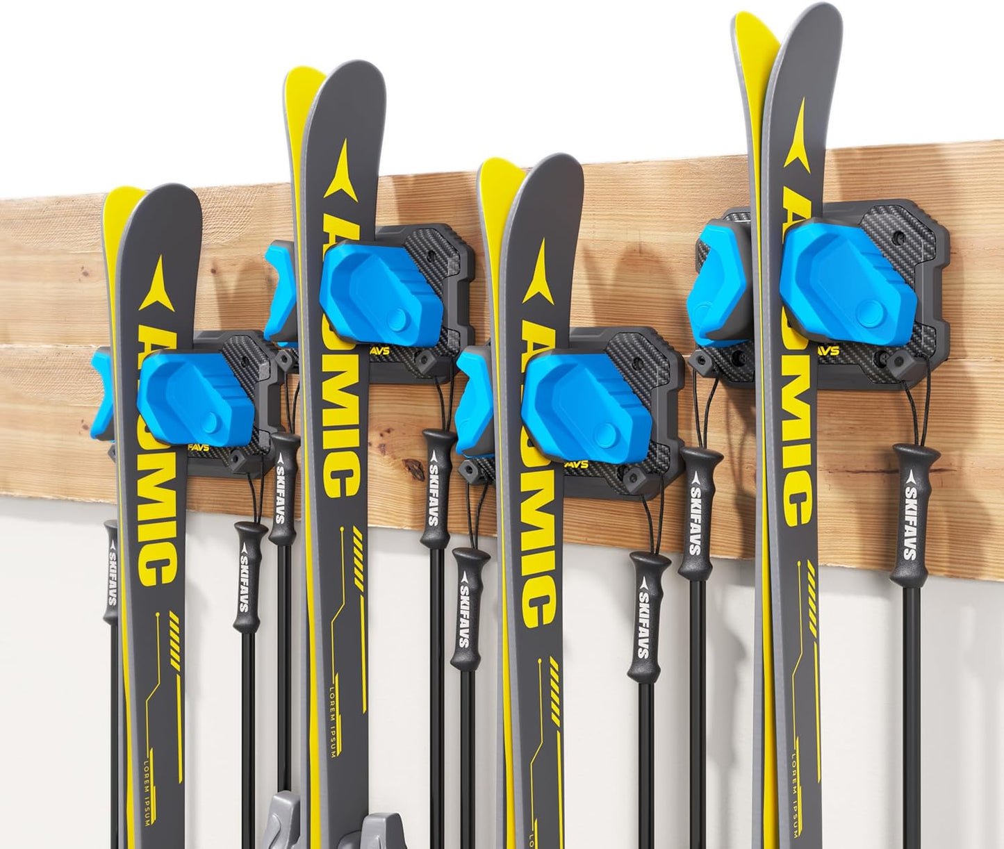Ski & Snowboard Wall Rack for Garage - Fits Any Ski/board, Damage-Free Storage, Blue, 4 Pack