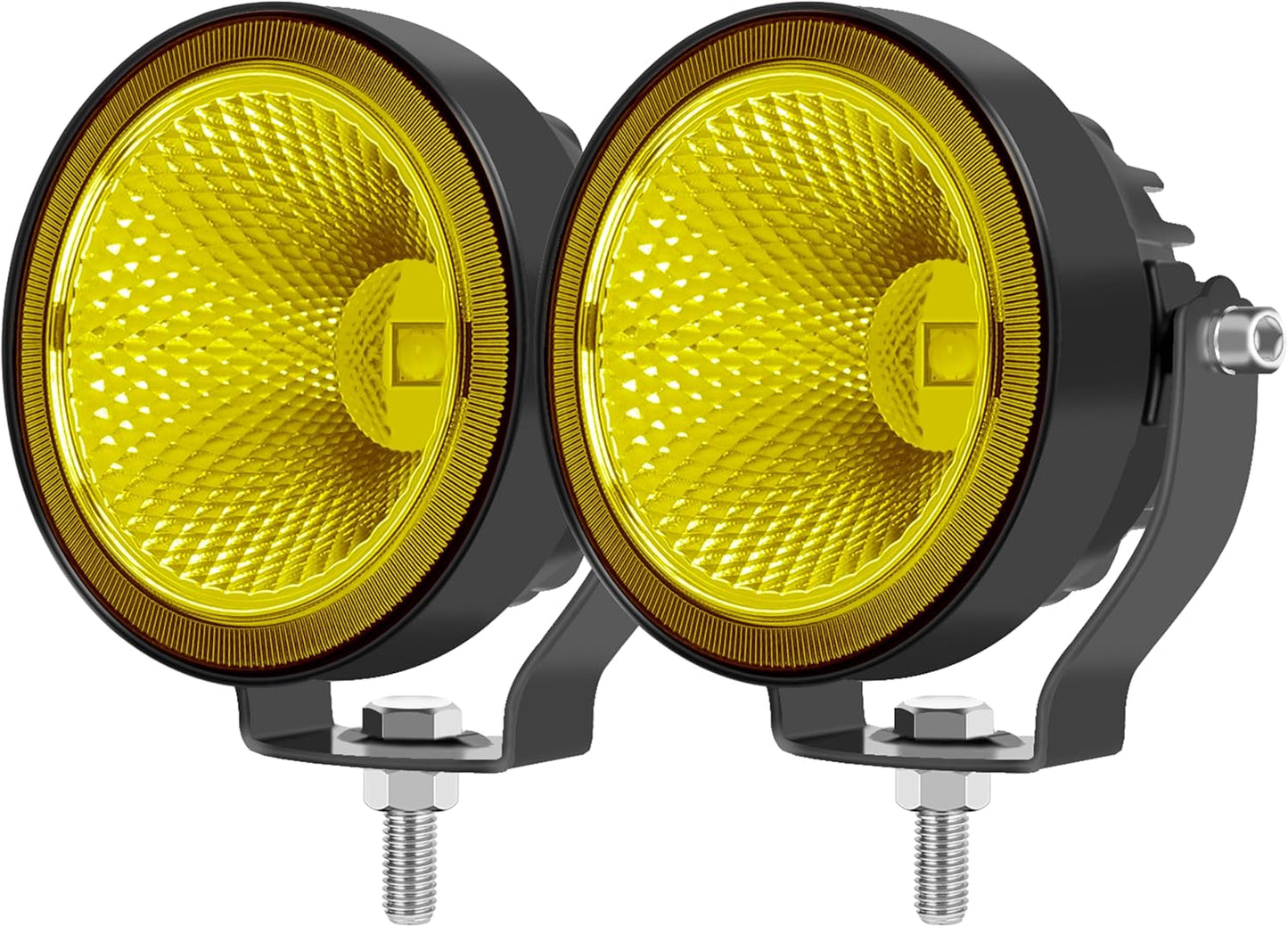 2PCS 4 Inch 60W Led Pod Lights 4x4 Offroad Yellow Driving Lights Flood Beam Waterproof Work Auxiliary Lights Bumper Lights Fit For 12V 24V Car Truck ATV Boat Motorcycle Fog Lights