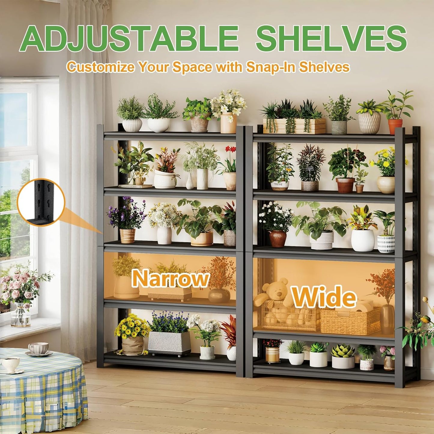 63H Metal Kitchen Storage Shelves, 1600 LBS Heavy Duty Garage Shelving Unit, 5-Tier Adjustable Pantry Shelves, Food and Beverage Storage Rack, Appliance Storage Utility Shelf for Balcony - Black