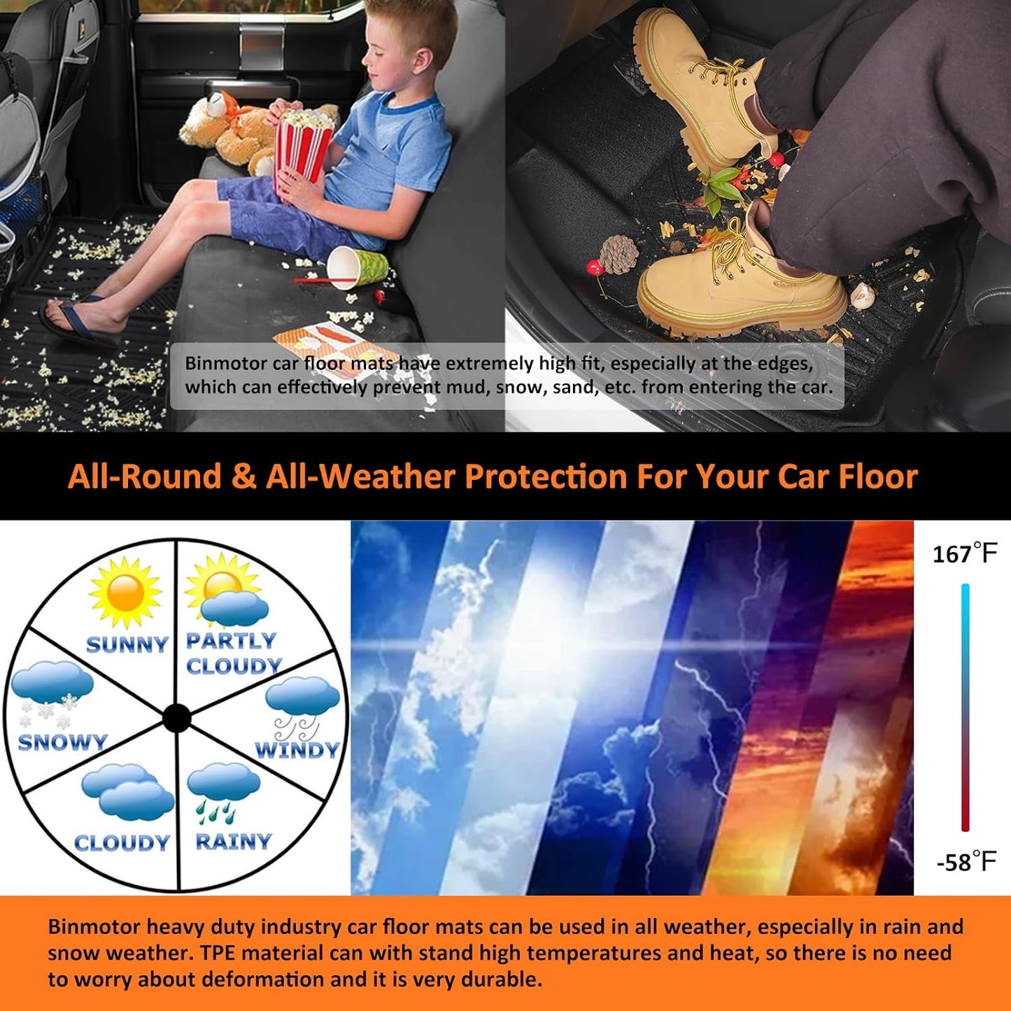 Binmotor-All Weather Floor Mats & Cargo Liner for Dodge Charger AWD 2011-2023/2011-2023 Chrysler 300 AWD, Heavy Duty Floor Liners, Charger Car Trunk Cargo Mat, Trunk Liner 3D Car Mats