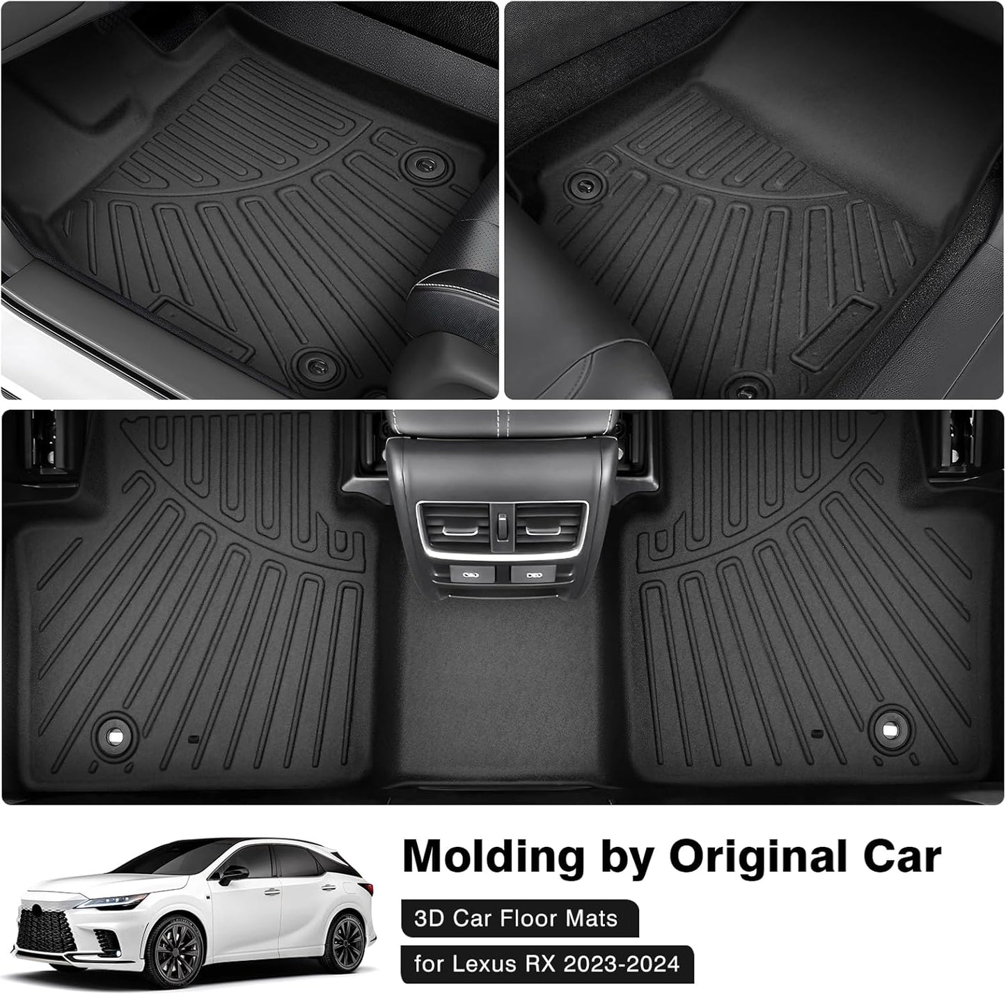 Powerty Floor Mats for 2023 2024 2025 Lexus RX RX350 RX350h RX500h (NOT for RX450h+ PHEV) Accessories All Weather Floor Liner 3D TPE 1st & 2nd Row Floor Mat Heavy-Duty Floor Liners